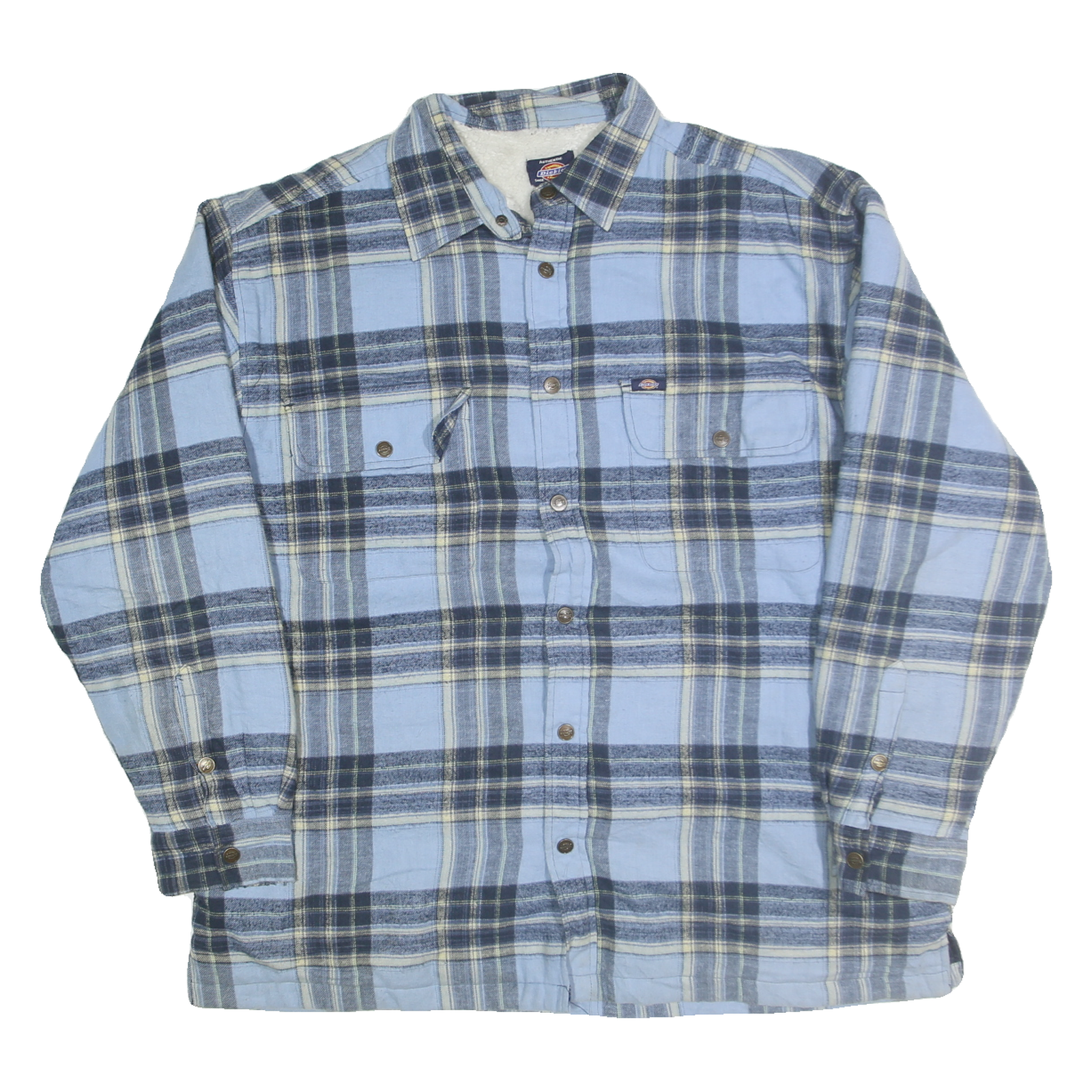 DICKIES Mens Blue White Check Button Jacket XL Cotton Blend Classic Workwear Refurbished - N/A refurbished available on Cerqular