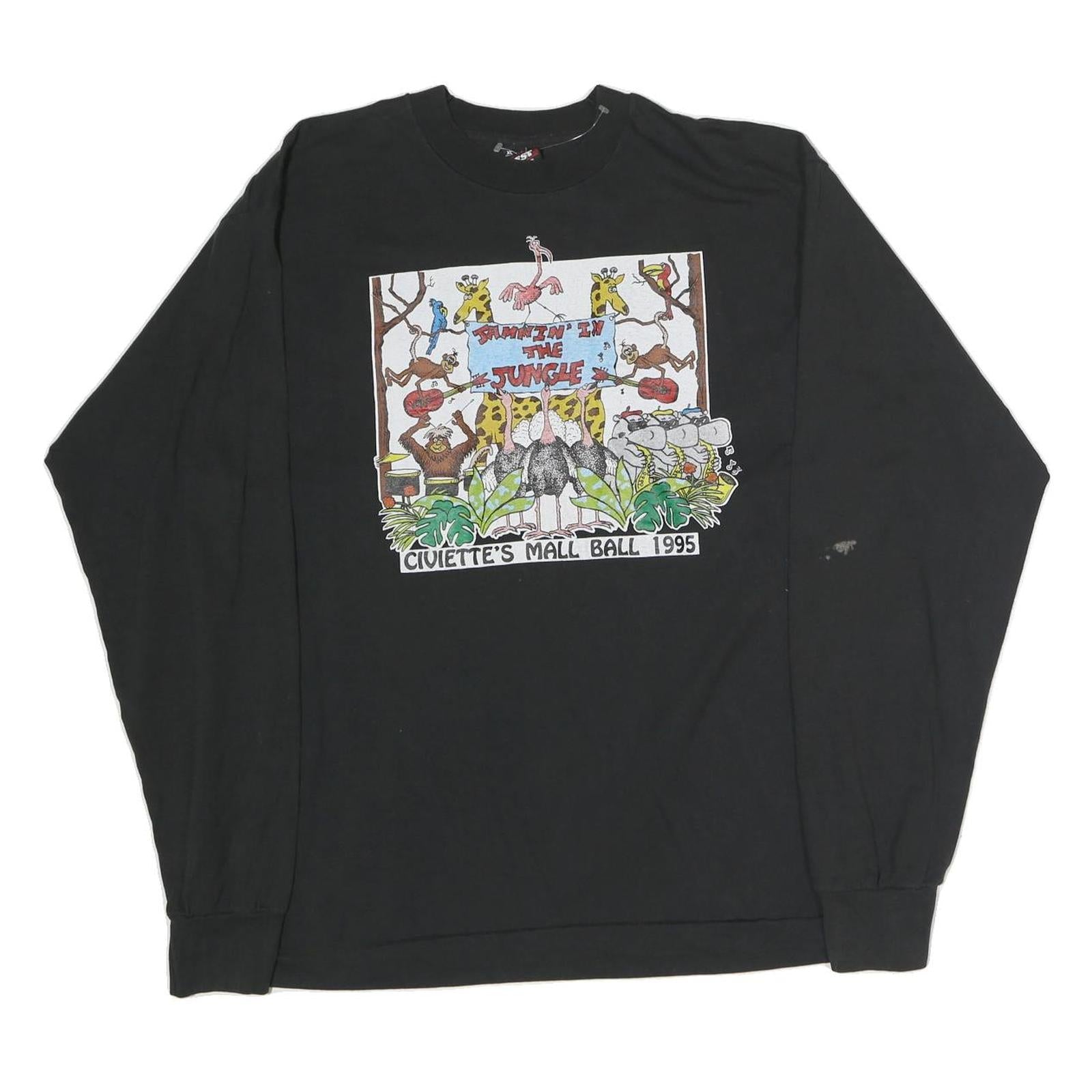 FRUIT OF THE LOOM Mens Black Graphic T-Shirt XL Long Sleeve Crew Neck Jungle Refurbished - N/A refurbished available on Cerqular