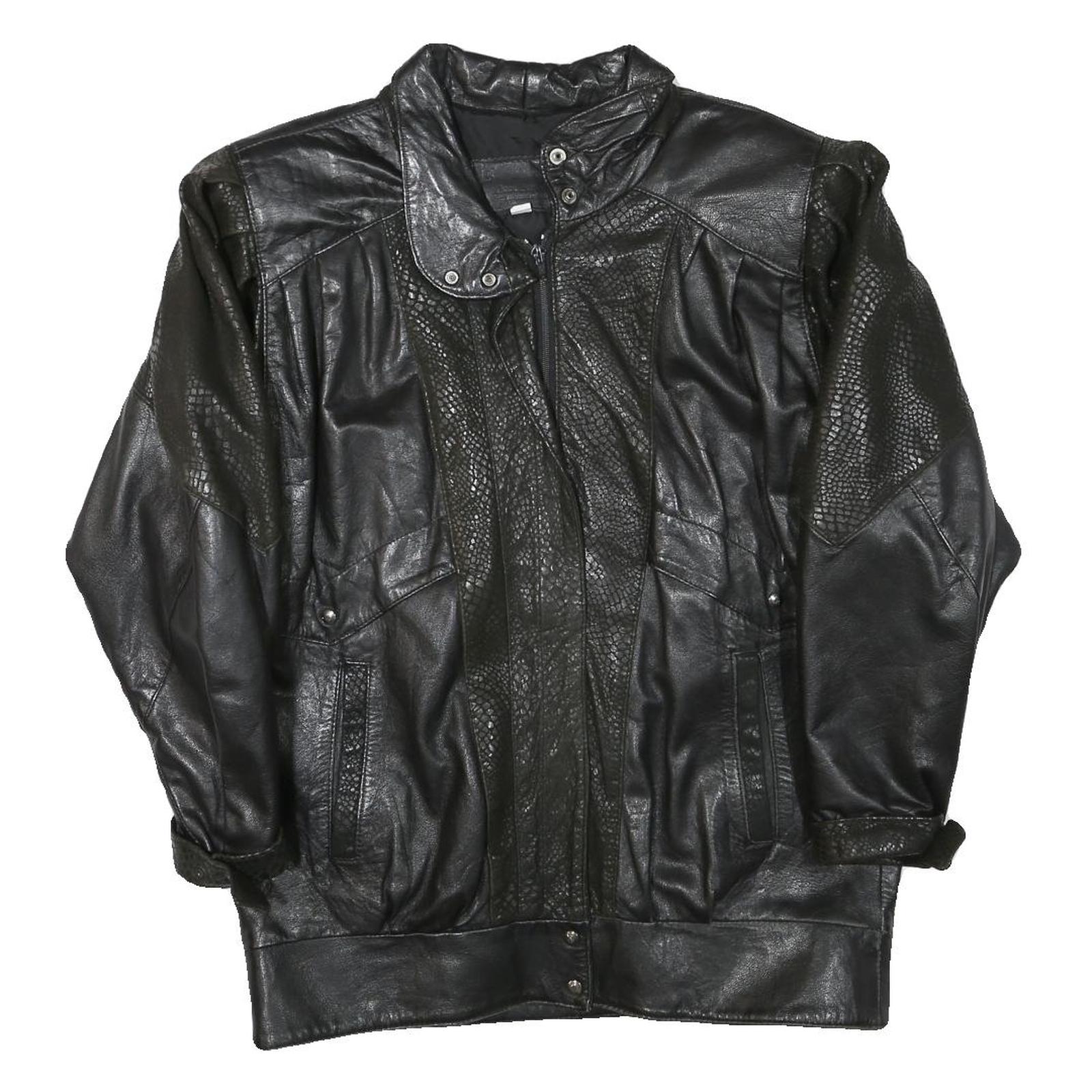 Womens Black Leather Jacket M Patterned Zip Closure Casual Cool Refurbished - N/A refurbished available on Cerqular