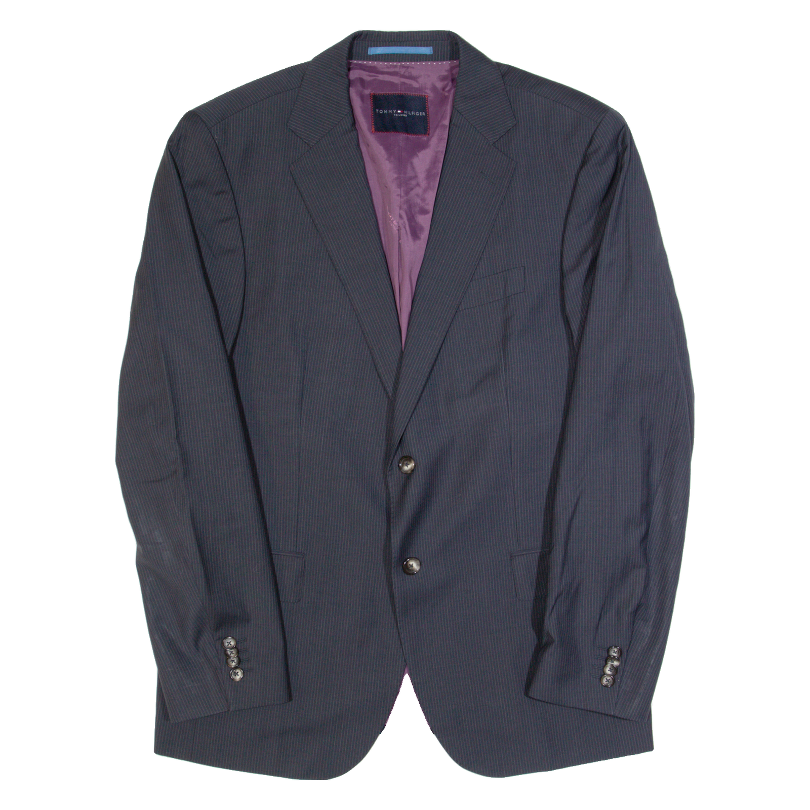 TOMMY HILFIGER Mens Blazer Jacket Blue Wool Striped L Refurbished - N/A refurbished available on Cerqular