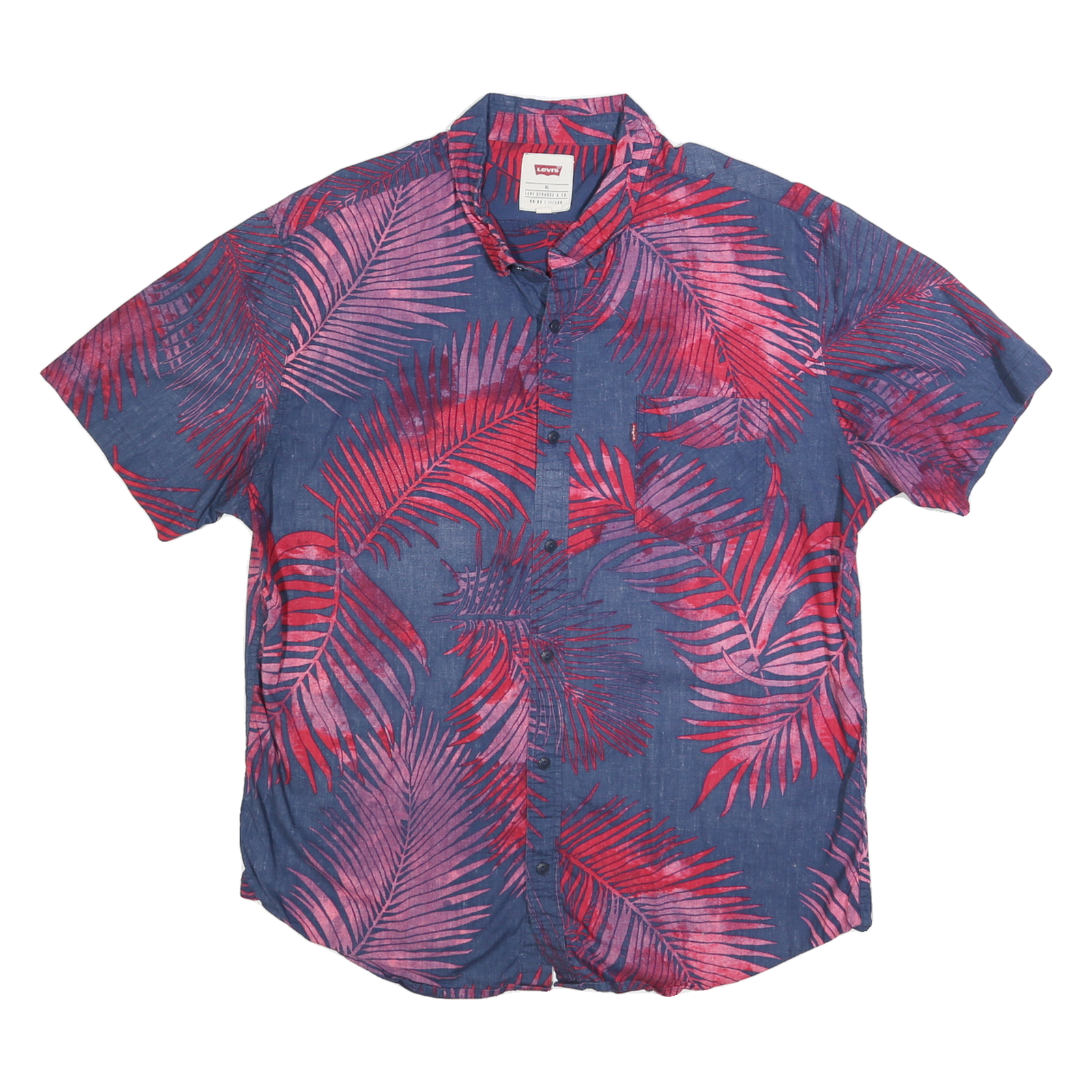 LEVI'S Mens Blue & Red Cotton Blend Printed Shirt XL Casual Short Sleeve Summer Refurbished - N/A refurbished available on Cerqular