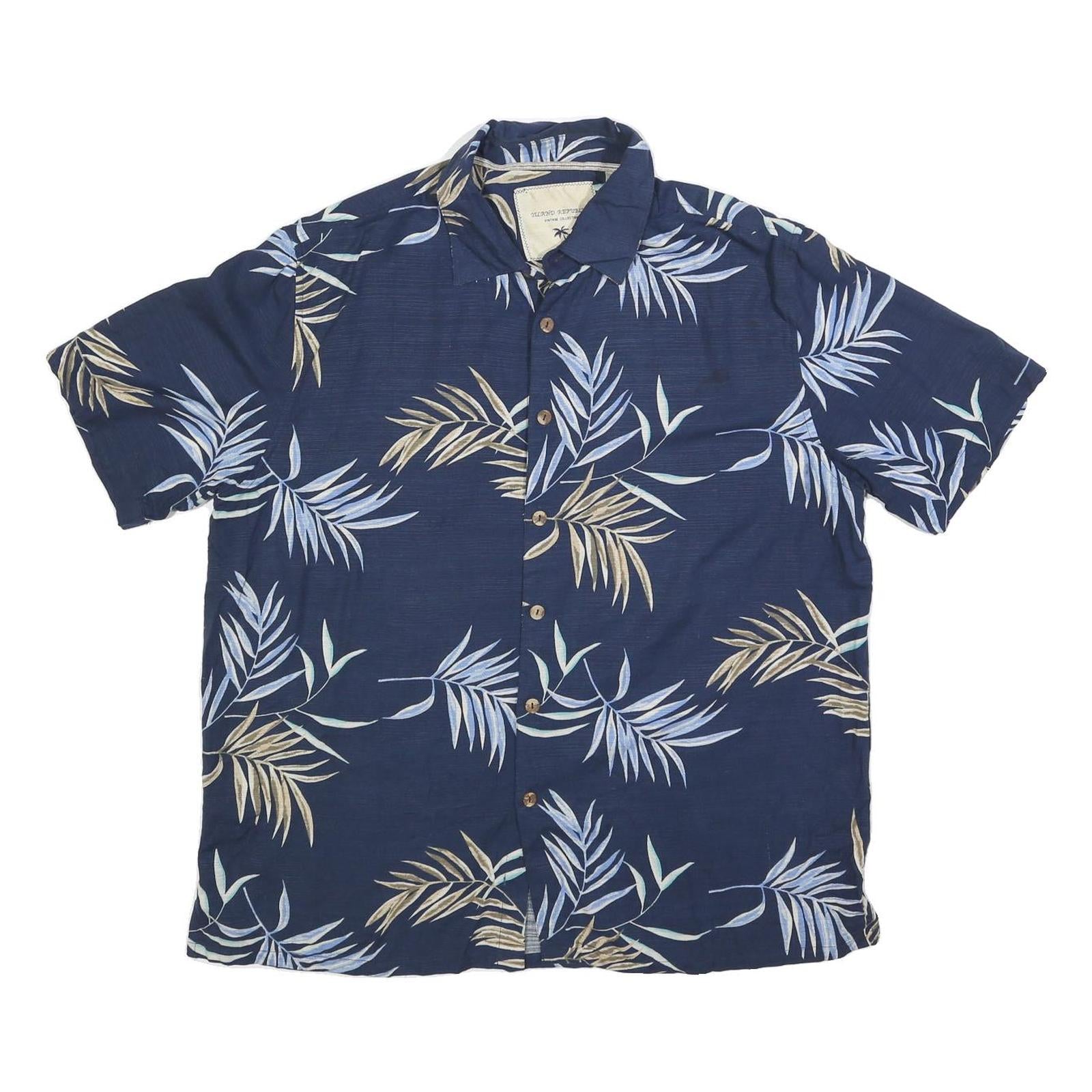 ISLAND REPUBLIC Mens Blue Silk Tropical Print Shirt L Summer Beachwear Casual Refurbished - N/A refurbished available on Cerqular
