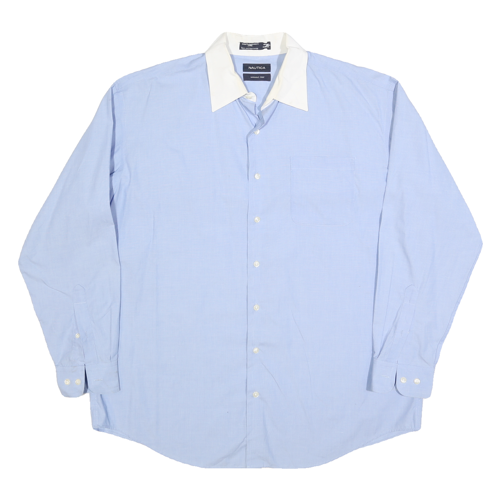 NAUTICA Mens Blue & White Shirt XL Cotton Blend Classic Button Down Collar Long Refurbished - N/A refurbished available on Cerqular