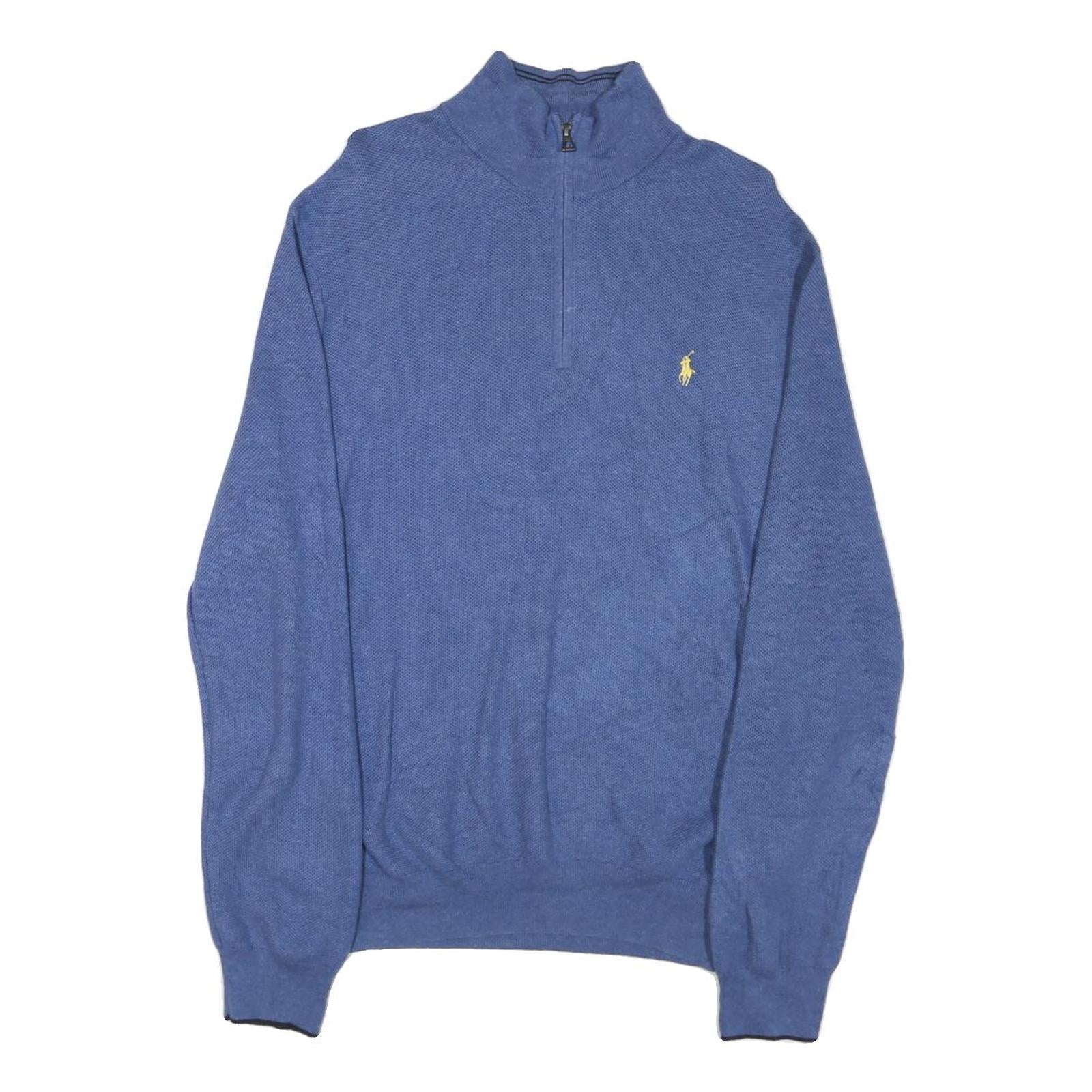 POLO RALPH LAUREN Mens Blue Yellow Logo Patterned Half Zip Jumper Cotton Blend L Refurbished - N/A refurbished available on Cerqular