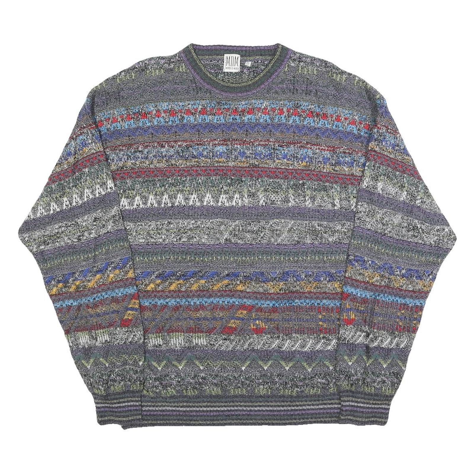 MONDO DI MARCO Mens Grey Patterned Pullover Jumper Acrylic L Crew Neck Chunky Refurbished - N/A refurbished available on Cerqular