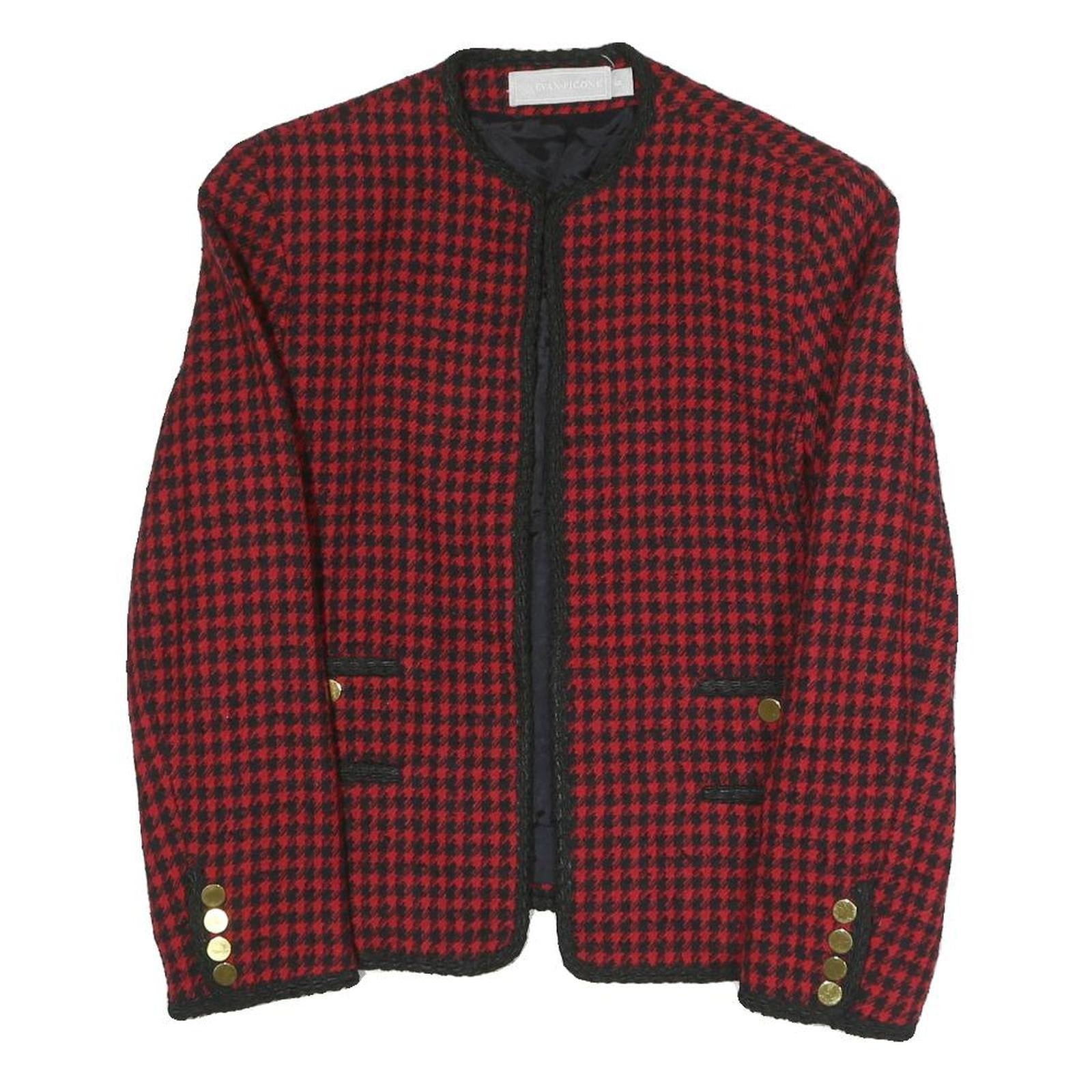 EVAN PICONE Womens Red & Black Houndstooth Classic Jacket S Polyester Blend Refurbished - N/A refurbished available on Cerqular