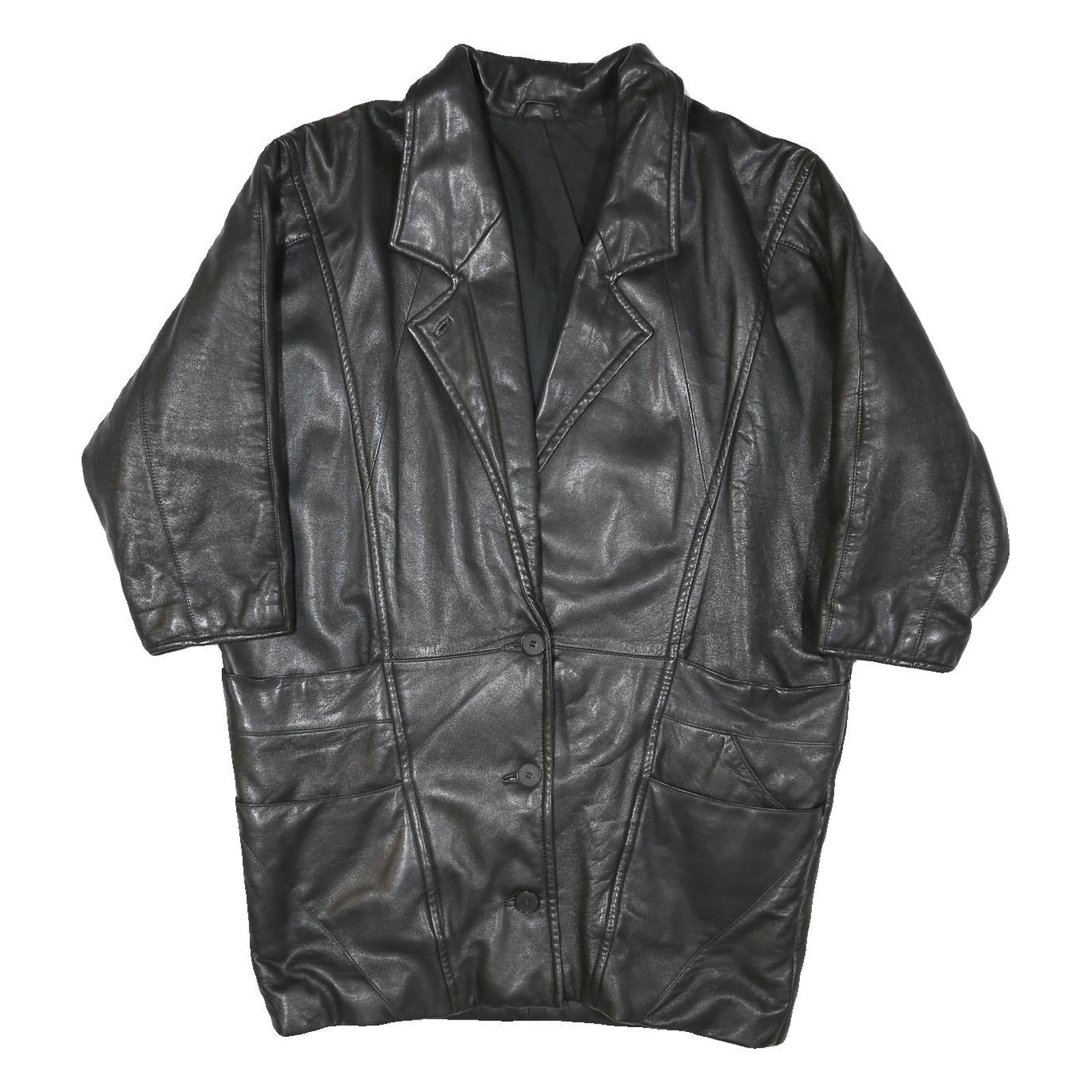 Womens Black Leather Jacket XL Button Closure Plain Soft Genuine Refurbished - N/A refurbished available on Cerqular