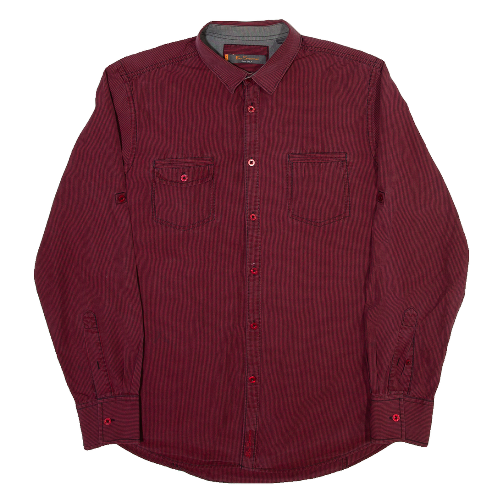 BEN SHERMAN Mens Plain Shirt Maroon Gingham Long Sleeve XL Refurbished - N/A refurbished available on Cerqular