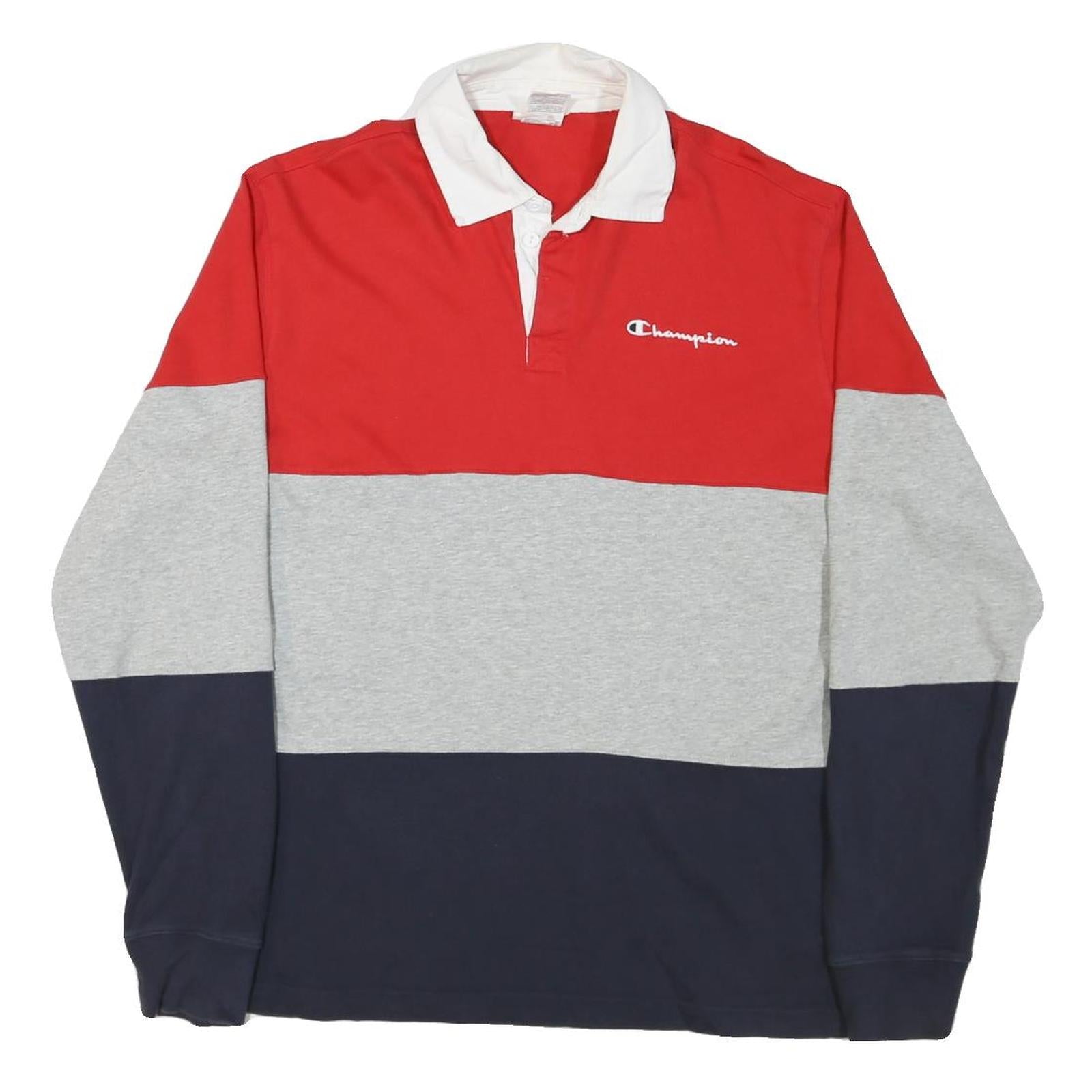 CHAMPION Mens Red & Grey & Navy Long Sleeve Colourblock M Cotton Polo Shirt Refurbished - N/A refurbished available on Cerqular