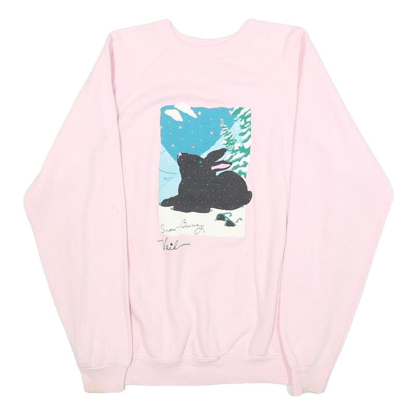 HANES Womens Pink Sweatshirt Snow Bunny Print Crew Neck M Cotton Blend Casual Refurbished - N/A refurbished available on Cerqular