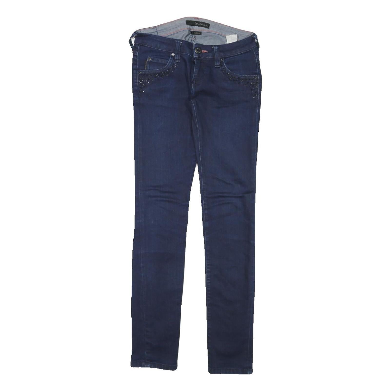 CALVIN KLEIN JEANS Womens Slim Blue Denim Jeans W27 L31 Rhinestone Embellished Refurbished - N/A refurbished available on Cerqular
