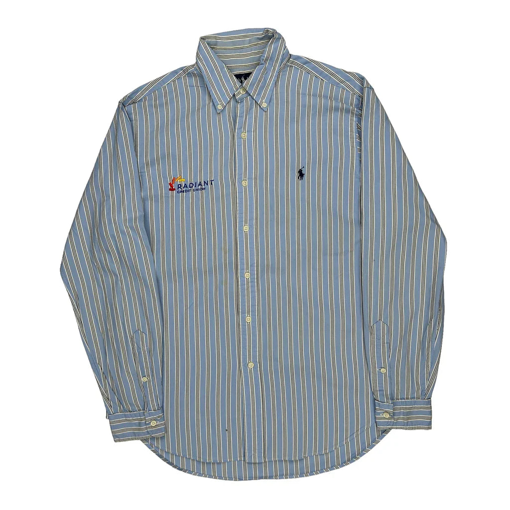 Radiant Ralph Lauren Striped Shirt - Medium Blue Cotton Refurbished - Thrifted (note: this is a term often used to describe second- refurbished available on Cerqular