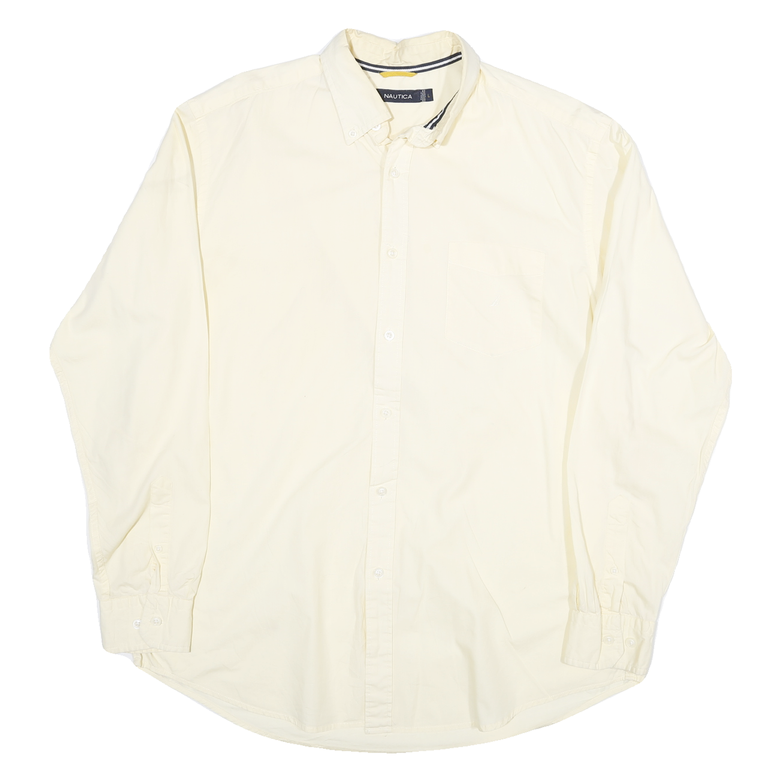 NAUTICA Mens Cream Plain Shirt L Cotton Blend Button-Down Collar Long Sleeve Refurbished - N/A refurbished available on Cerqular