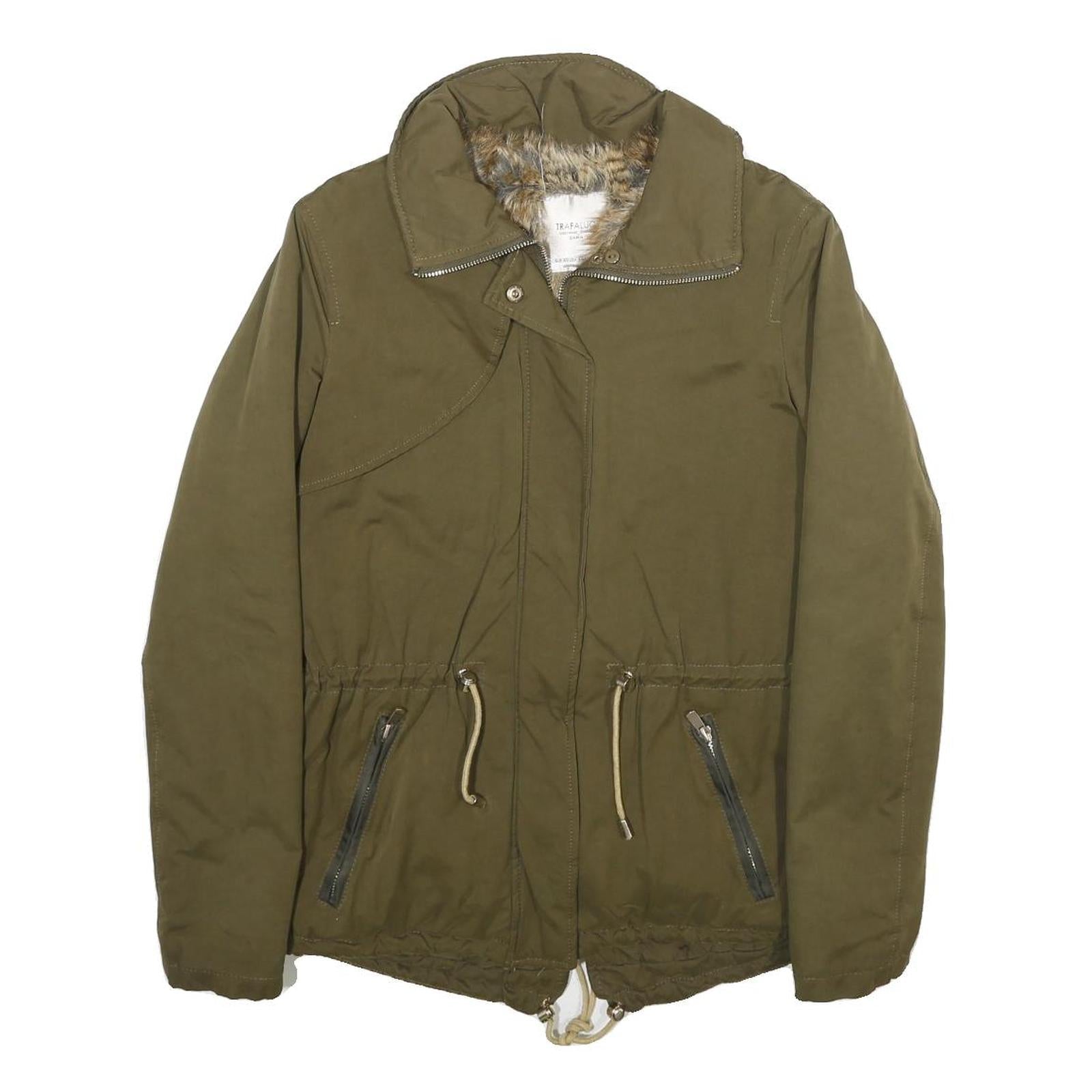 ZARA Womens Green Jacket XS Polyester Blend Plain Drawstring Zip Casual Refurbished - N/A refurbished available on Cerqular