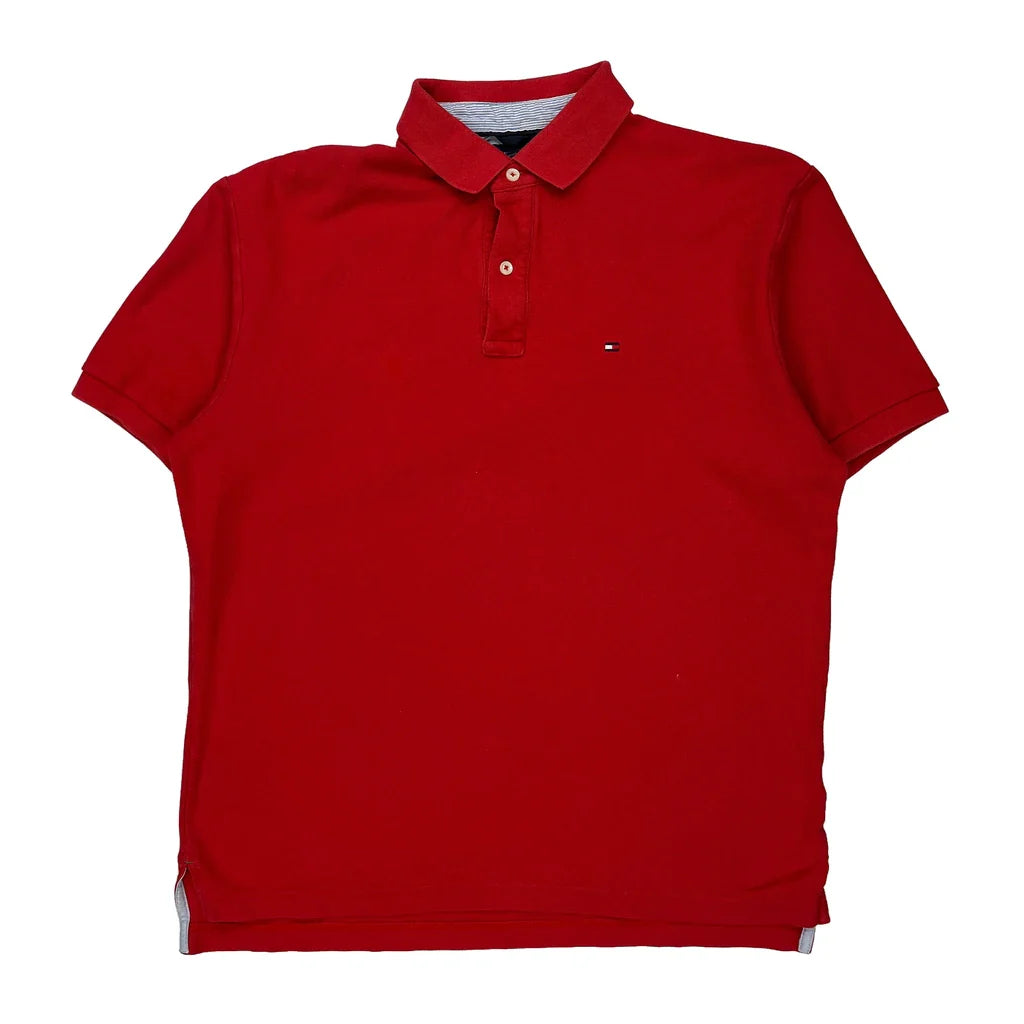 Tommy Hilfiger Polo Shirt - Large Red Cotton Refurbished - Thrifted (note: this is a term often used to describe second- refurbished available on Cerqular