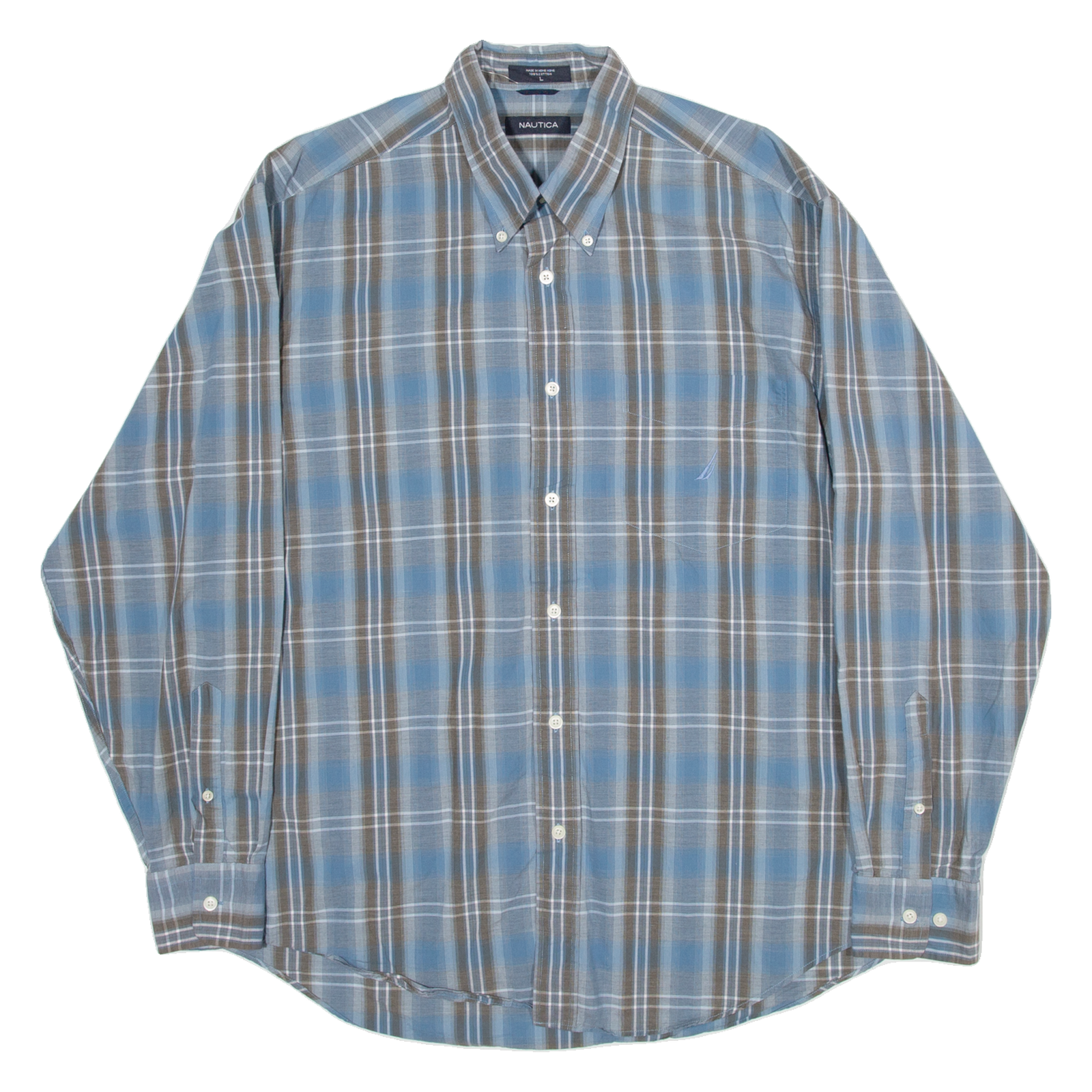 NAUTICA Mens Shirt Blue Check Long Sleeve L Refurbished - N/A refurbished available on Cerqular