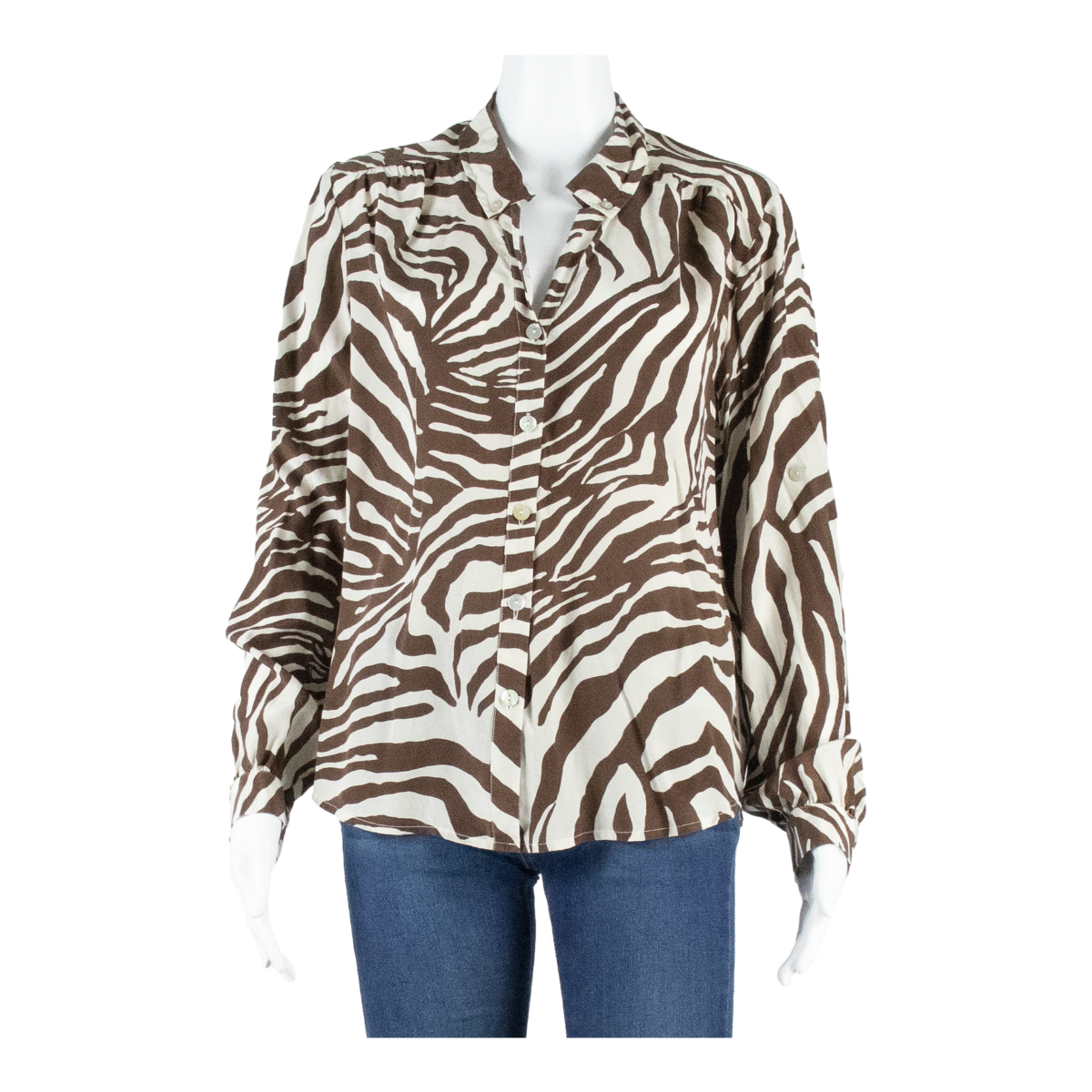 MADELEINE Womens Printed Blouse Brown Long Sleeve Animal Print M Refurbished - N/A refurbished available on Cerqular