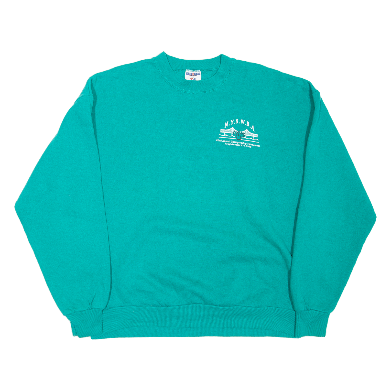 JERZEES 1998 New York Bowling Championship Mens Sweatshirt Green 90s USA XL Refurbished - N/A refurbished available on Cerqular