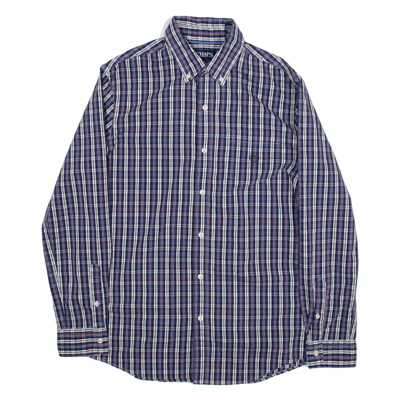 CHAPS Stretch Mens Shirt Blue Check Long Sleeve M Refurbished - N/A refurbished available on Cerqular