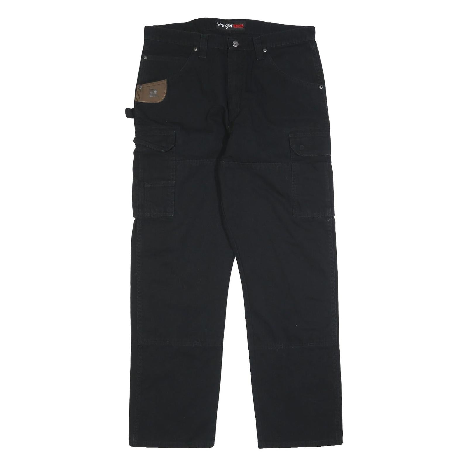 WRANGLER Mens Cotton Black Relaxed Straight Trousers W36 L34 Workwear Utility Refurbished - N/A refurbished available on Cerqular