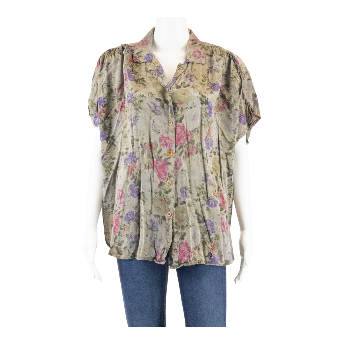 Womens Blouse Grey Collared Floral XL Refurbished - N/A refurbished available on Cerqular