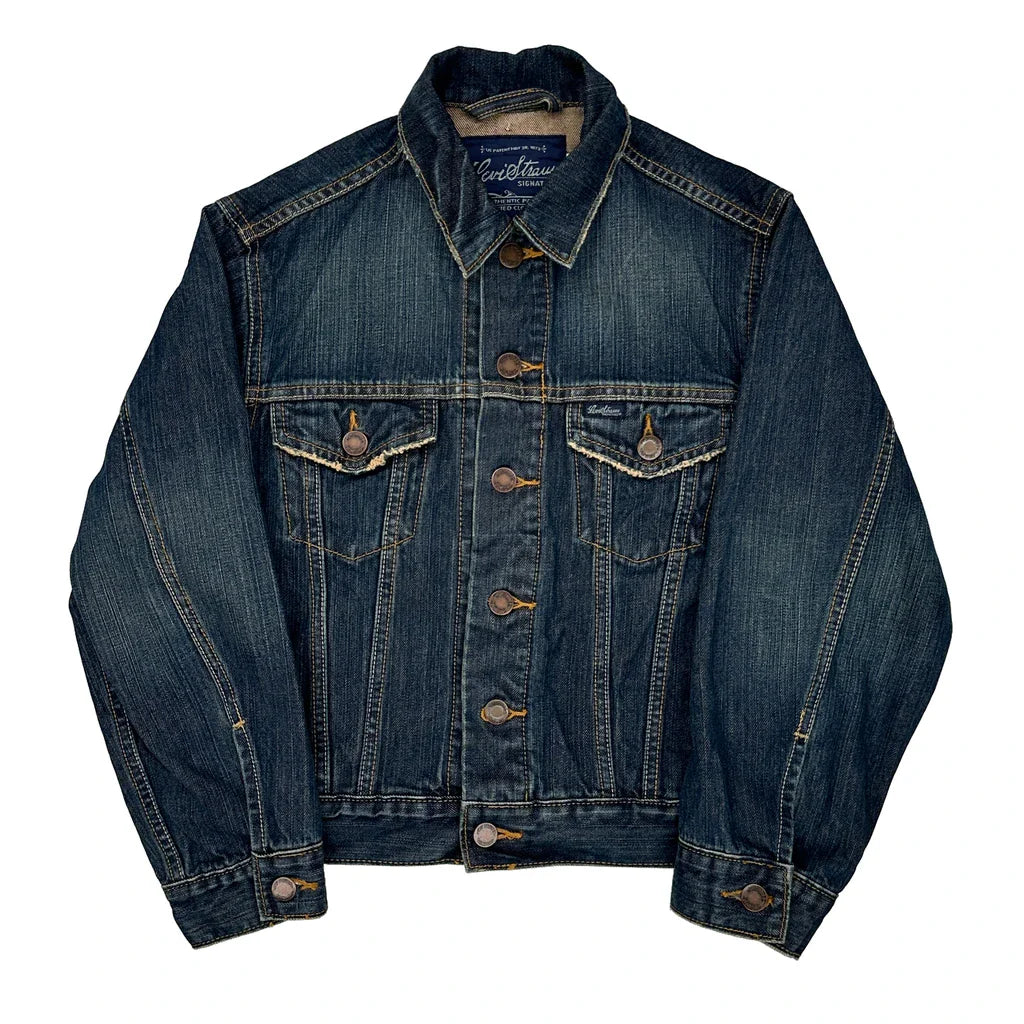 Levis Denim Jacket - Small Dark Wash Cotton Refurbished - Thrifted (note: this is a term often used to describe second- refurbished available on Cerqular