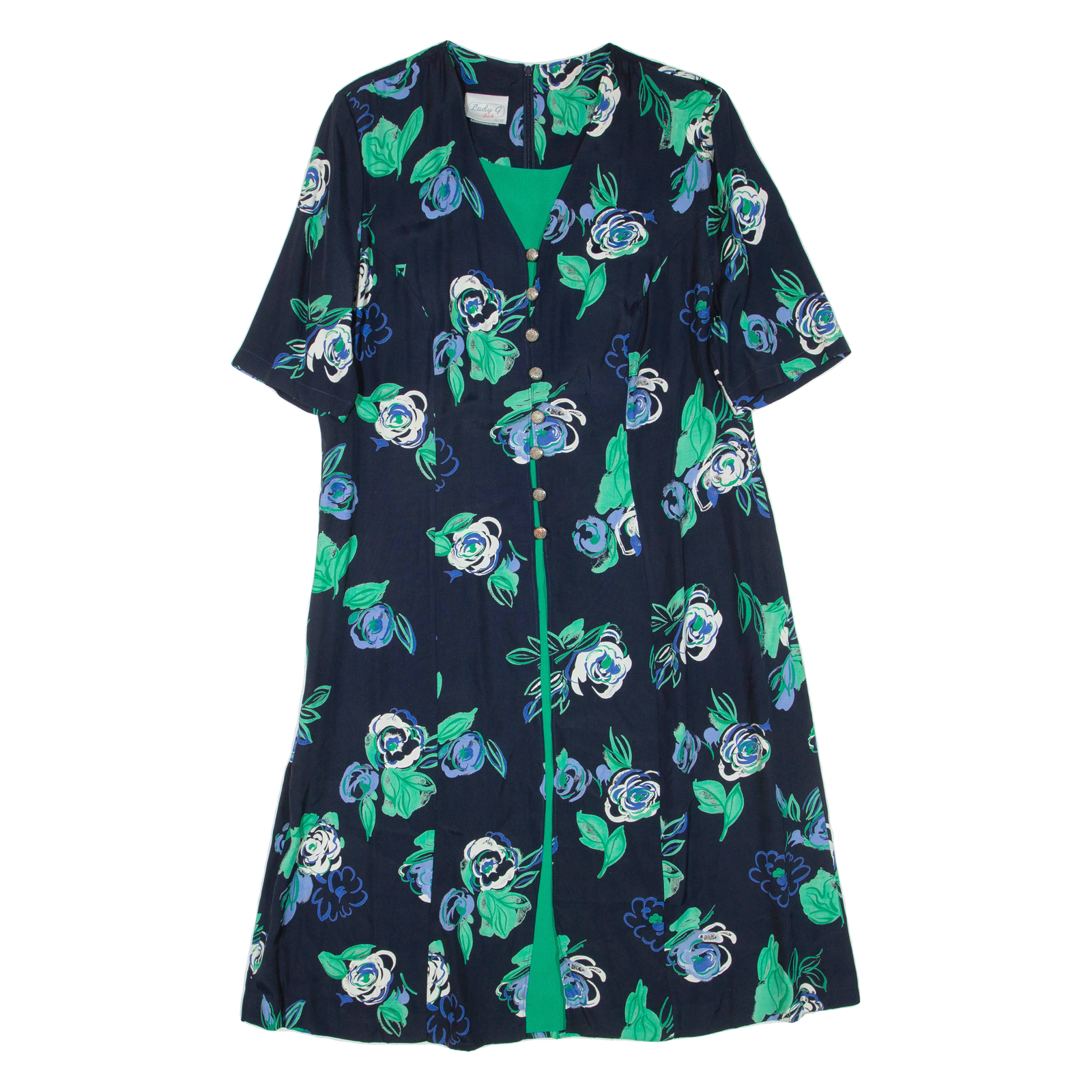 LADY G Womens Day Dress Black Floral Short Sleeve Knee Length L Refurbished - N/A refurbished available on Cerqular