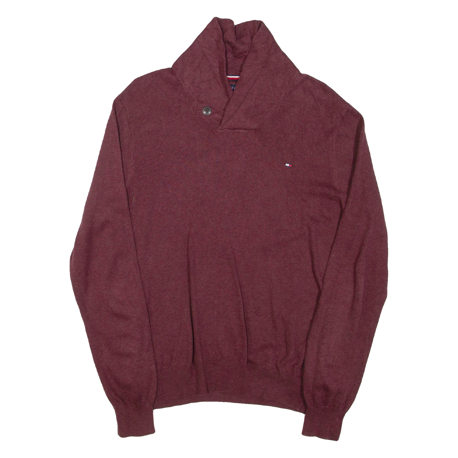 TOMMY HILFIGER Mens Jumper Maroon Button Neck Tight Knit S Refurbished - N/A refurbished available on Cerqular