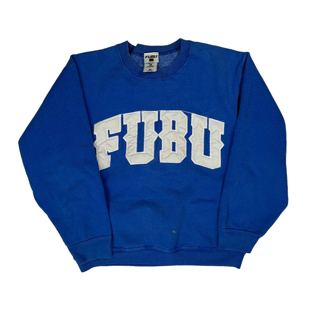 Fubu Spellout Sweatshirt - Small Blue Cotton Refurbished - Thrifted (note: this is a term often used to describe second- refurbished available on Cerqular