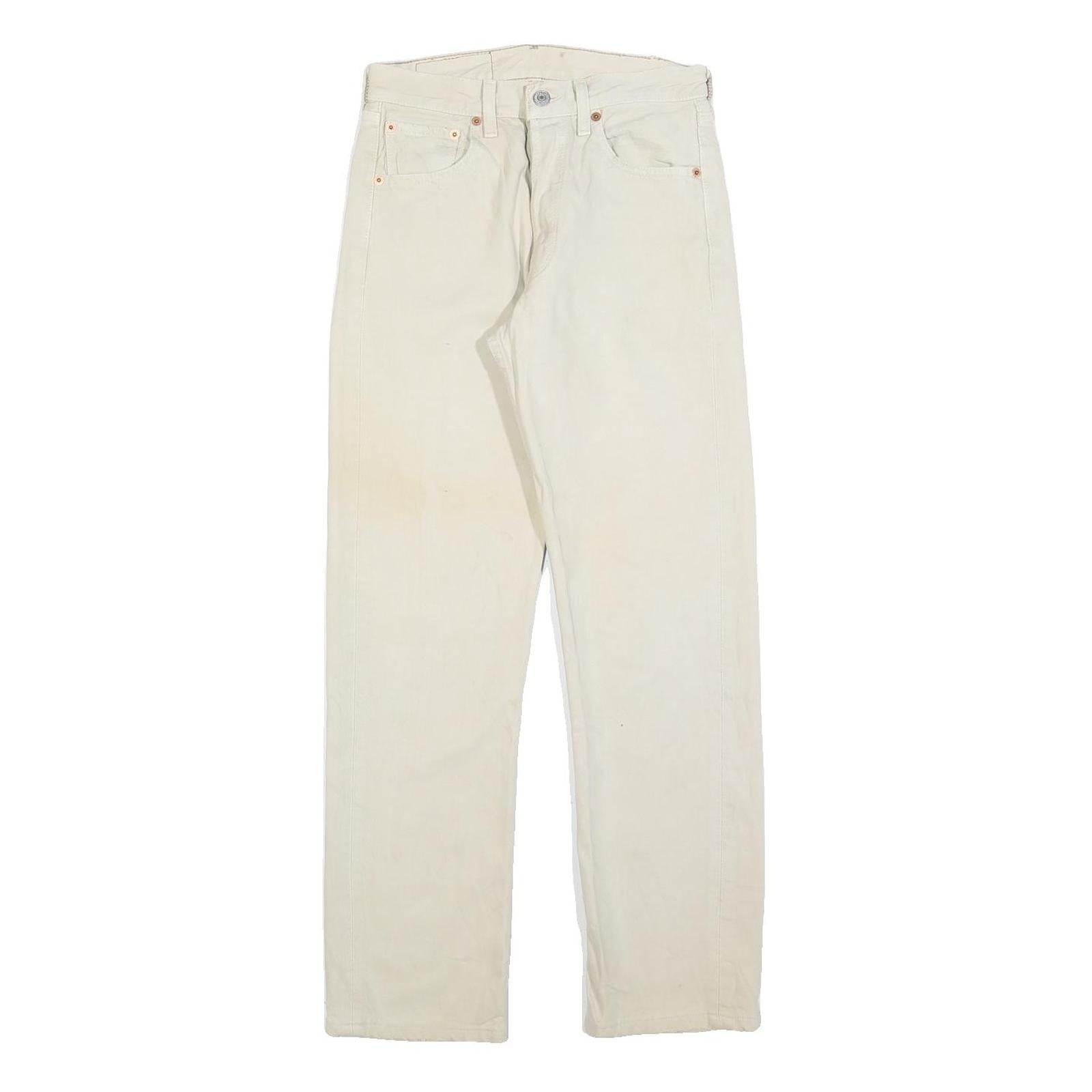 LEVI'S 501 Womens Jeans Cream Regular Straight Denim W28 L28 Classic Button Fly Refurbished - N/A refurbished available on Cerqular