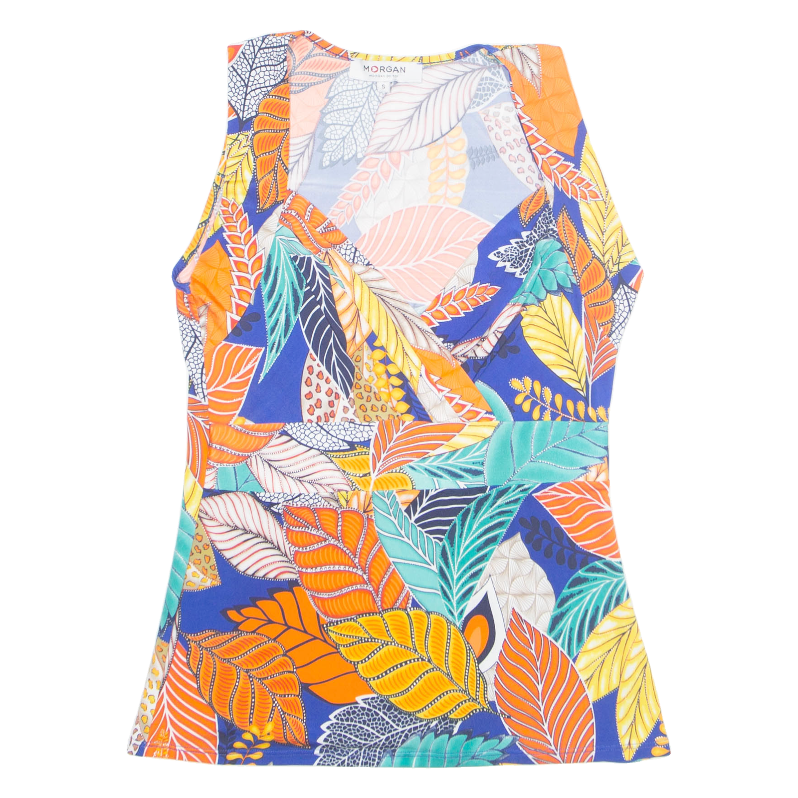 MORGAN Womens Printed Top Orange V-Neck Sleeveless Floral S Refurbished - N/A refurbished available on Cerqular