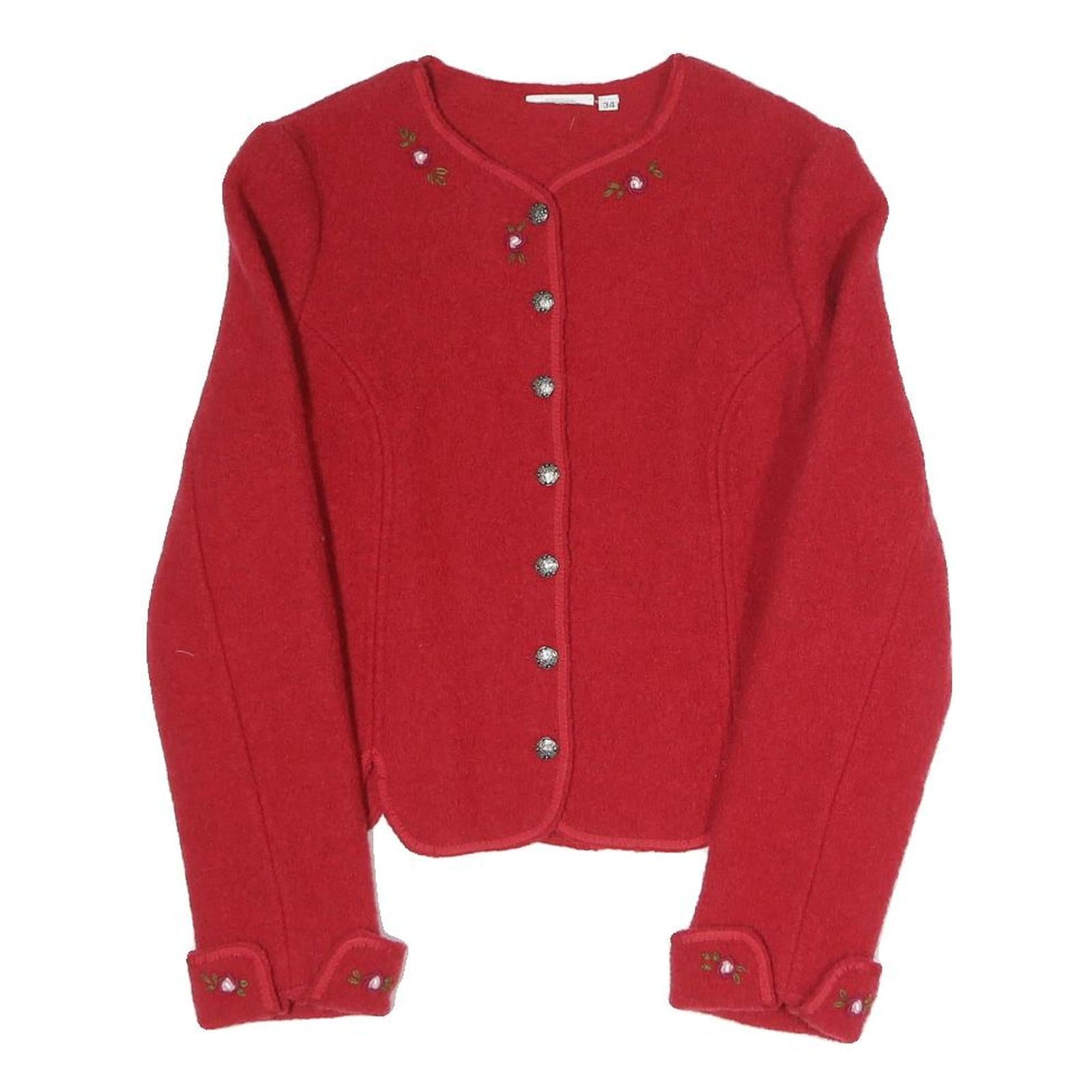 Womens Red Button Jacket S Polyester Blend Plain Elegant Floral Embroidery Refurbished - N/A refurbished available on Cerqular