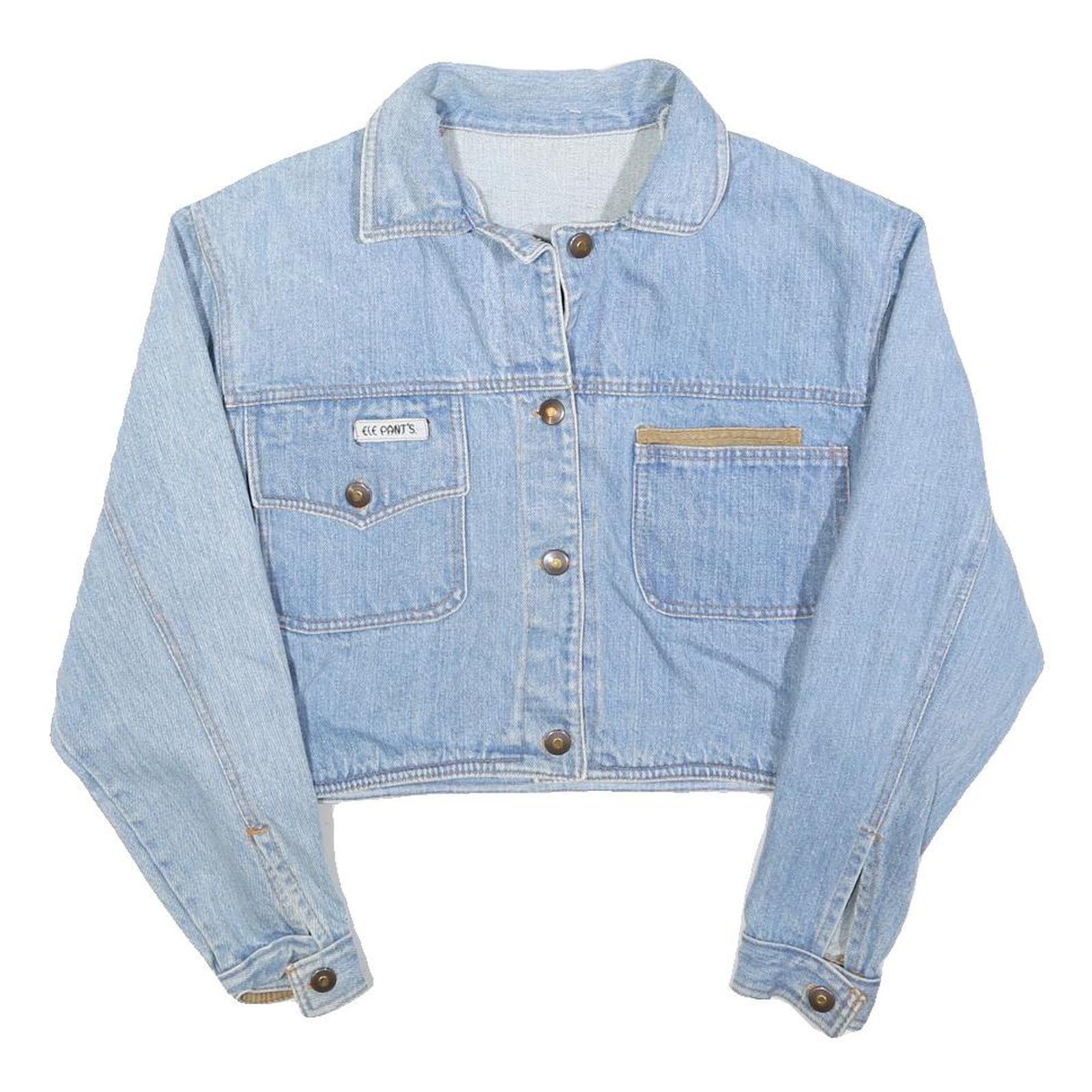 ELE PANTS Womens Blue Cotton Button Jacket S Denim Patchwork Casual Retro Refurbished - N/A refurbished available on Cerqular