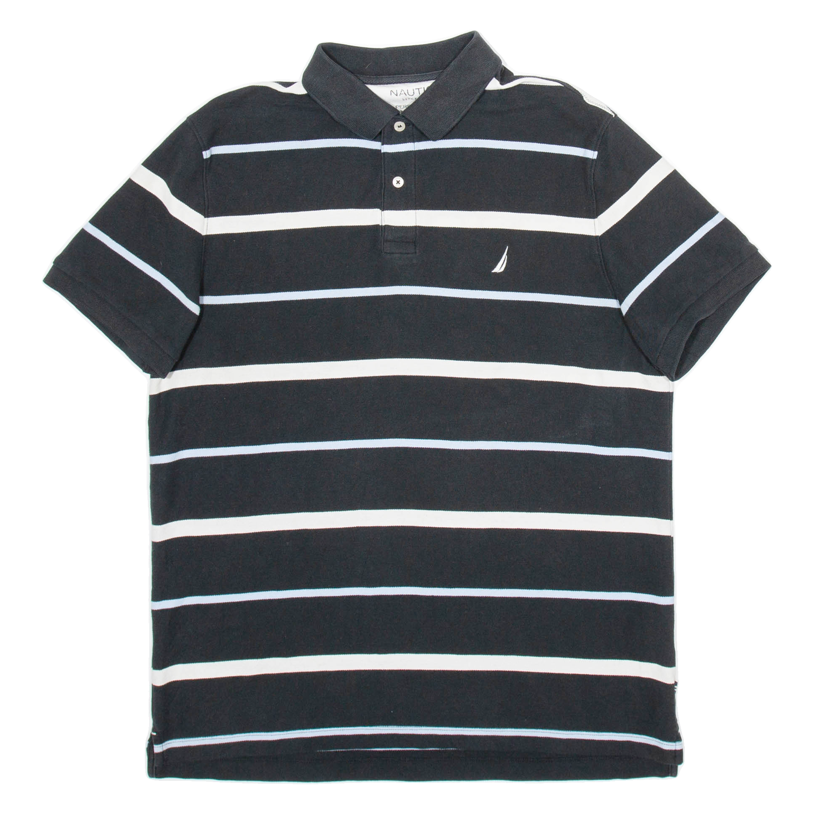 Buy NAUTICA Mens Polo Shirt Black Striped Short Sleeve L Refurbished - $25.99 NAUTICA Mens Polo Shirt Black Striped Short Sleeve L Refurbished - N/A refurbished available on Cerqular