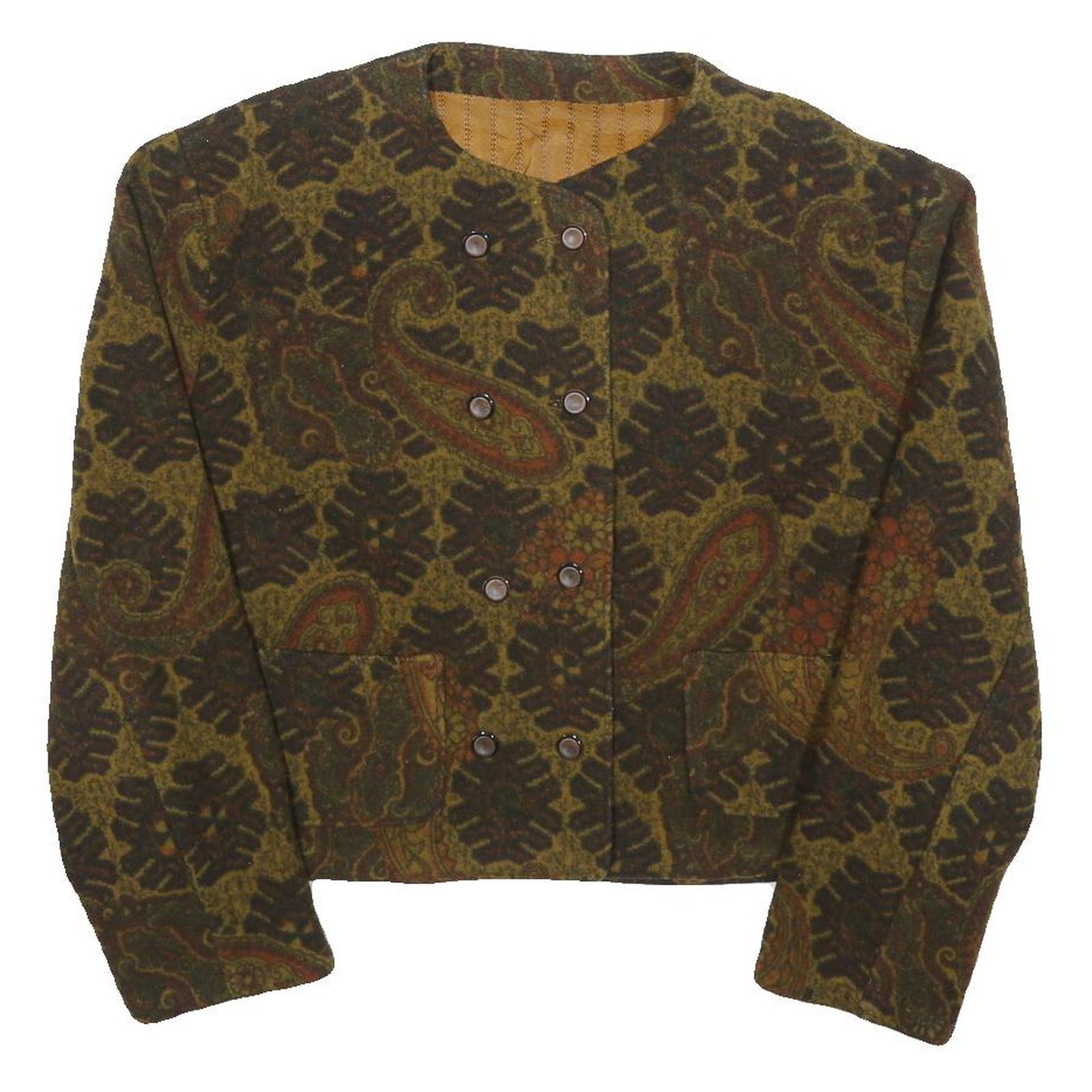 Womens Brown Paisley Button Jacket M Woven Classic Cropped Stylish Refurbished - N/A refurbished available on Cerqular