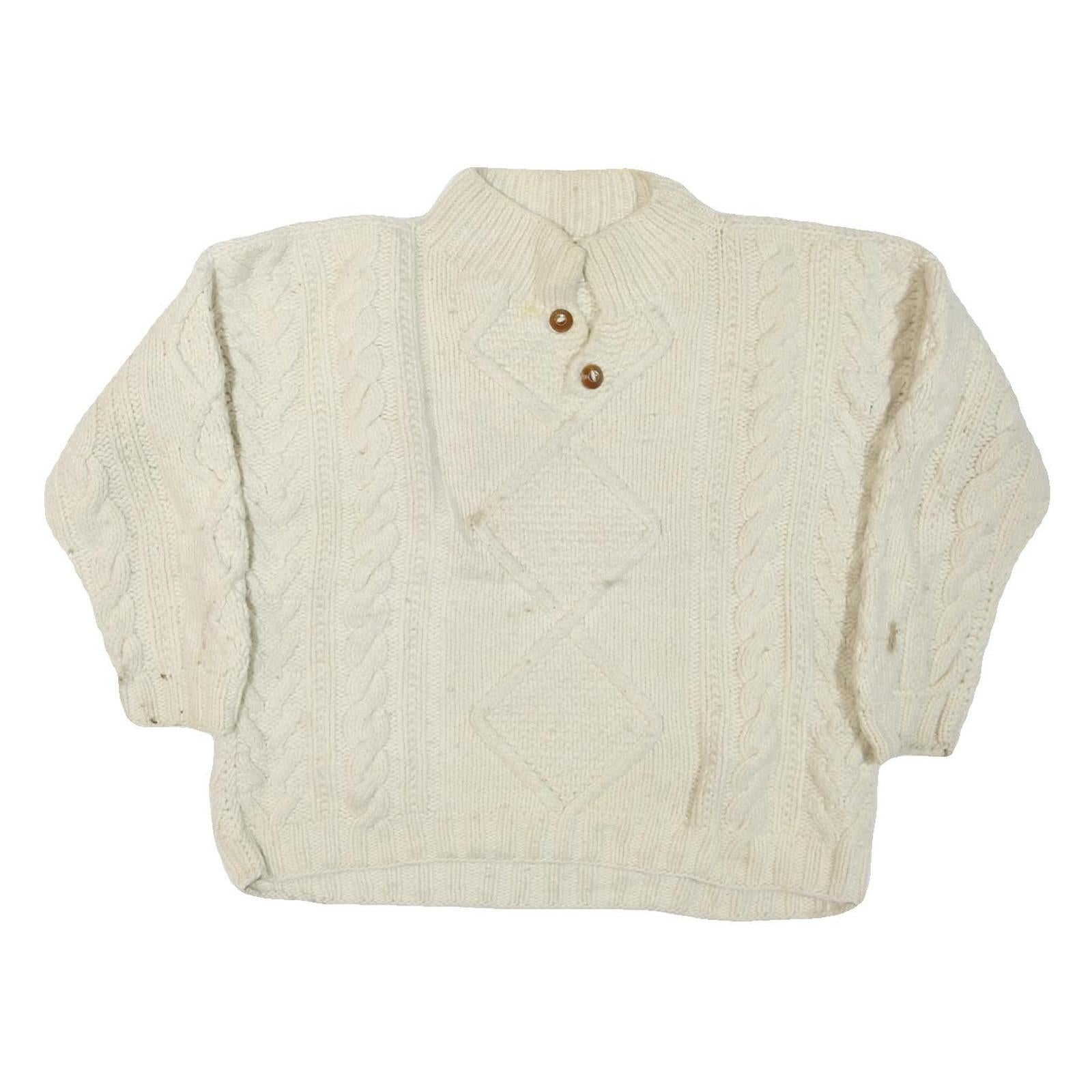 NUEVO AMERICANA Womens Cream Wool Patterned Roll Neck Chunky Knit Jumper L Cable Refurbished - N/A refurbished available on Cerqular