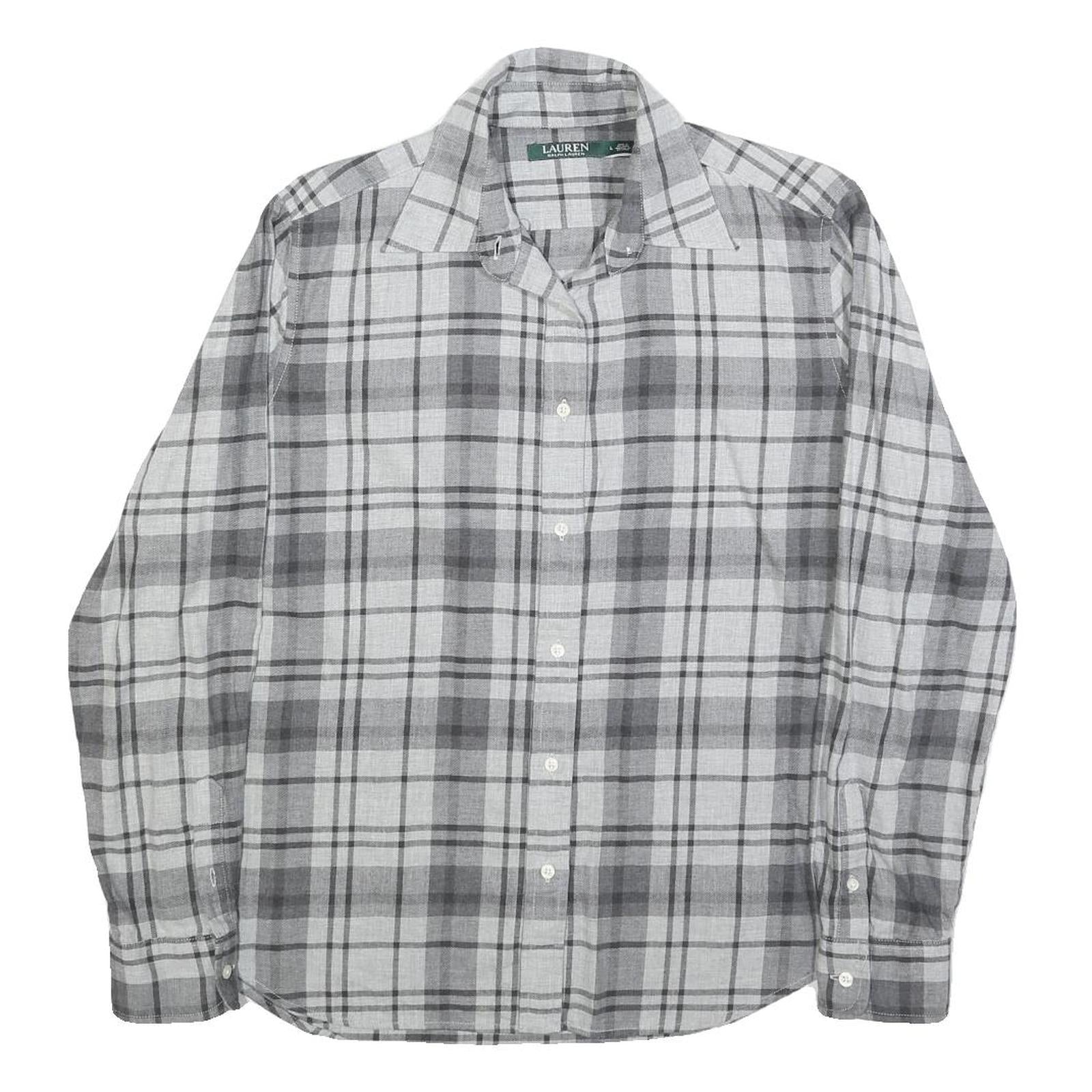 LAUREN RALPH LAUREN Womens Grey Check Shirt L Casual Cotton Blend Long Sleeve Refurbished - N/A refurbished available on Cerqular