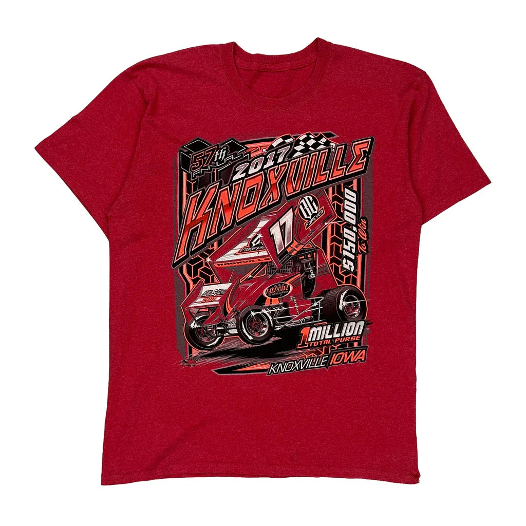 Knoxville 2017 Gildan T-Shirt - Large Red Cotton Refurbished - Thrifted (note: this is a term often used to describe second- refurbished available on Cerqular