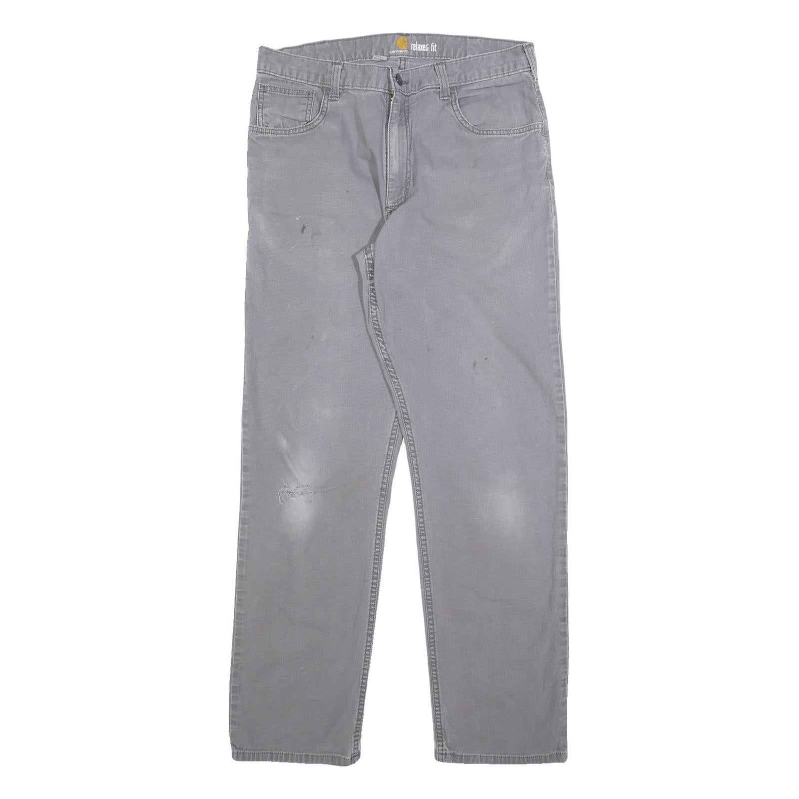 CARHARTT Mens Grey Relaxed Fit Straight Trousers W34 L31 Cotton Blend Workwear Refurbished - N/A refurbished available on Cerqular