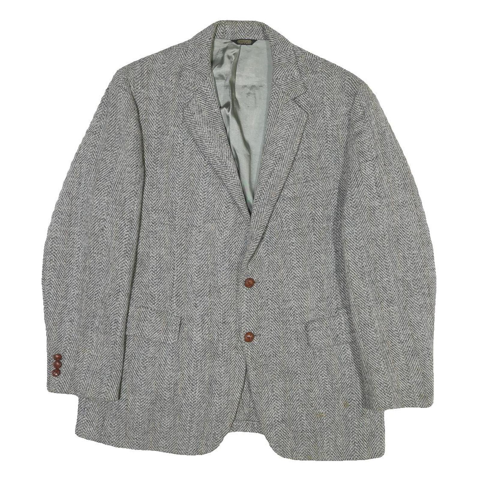 Mens Grey Herringbone Jacket M Cotton Blend Classic Button Closure Formal Refurbished - N/A refurbished available on Cerqular