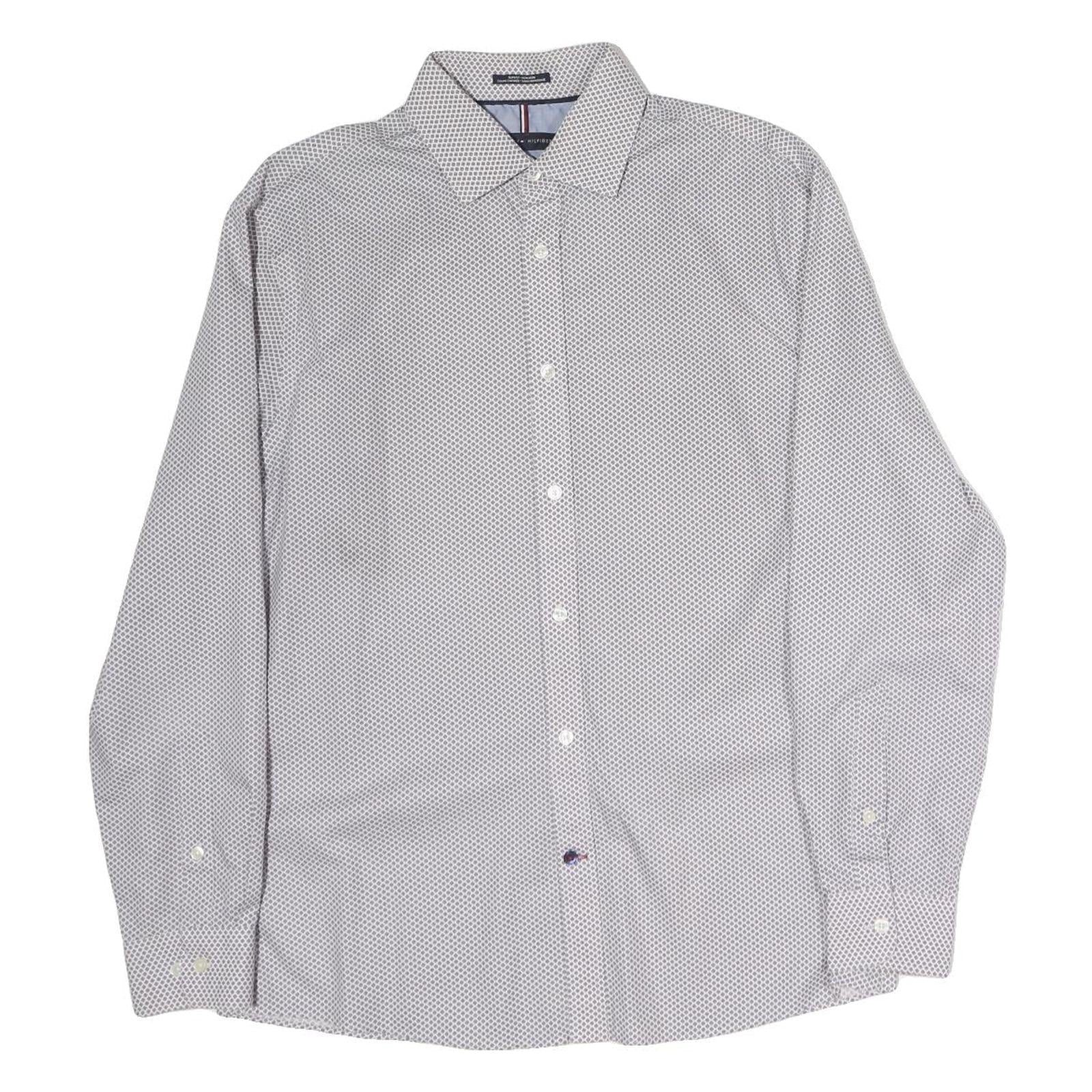 TOMMY HILFIGER Mens White & Blue Printed Cotton Shirt M Classic Fit Long Sleeve Refurbished - N/A refurbished available on Cerqular