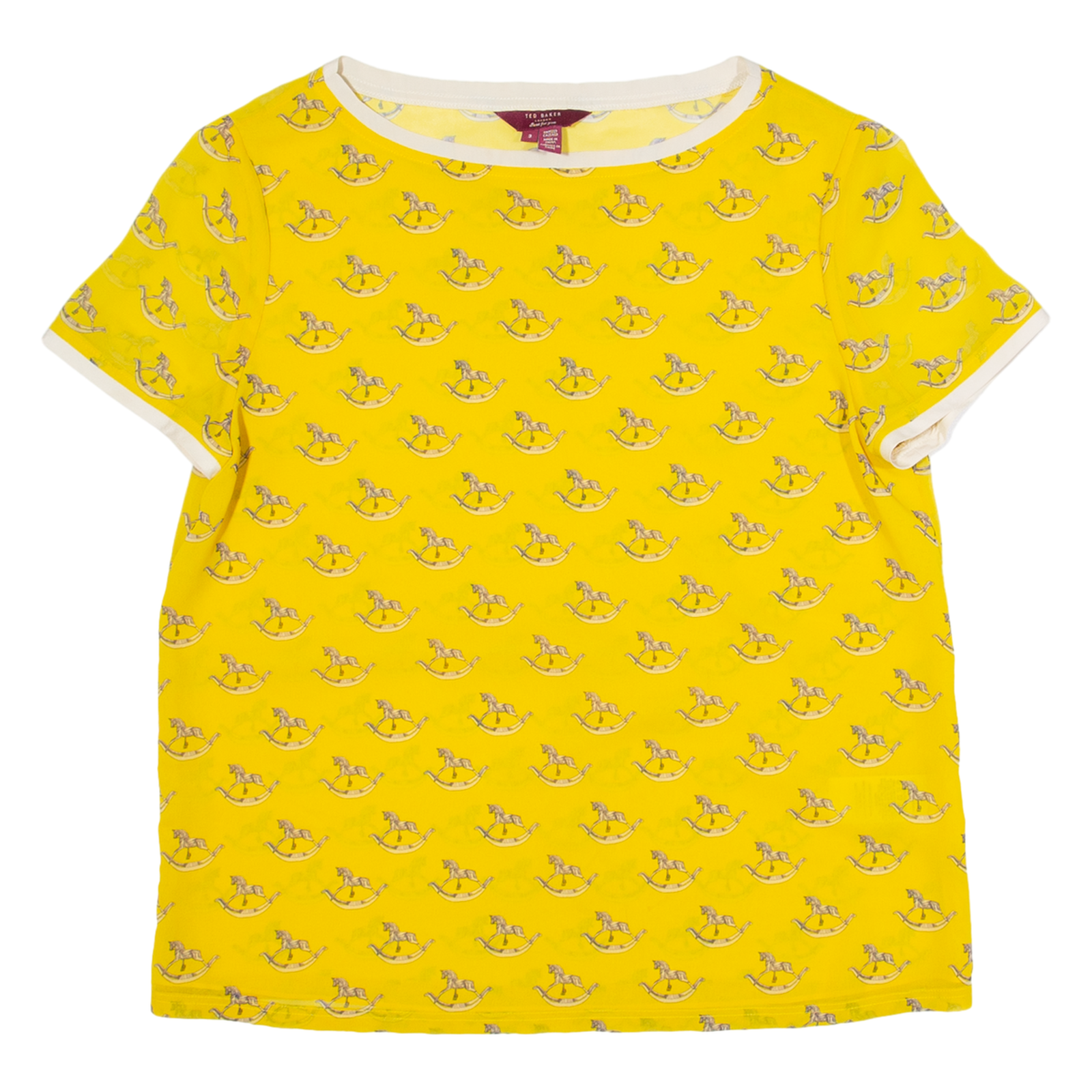 TED BAKER Sheer Womens Printed Top Yellow M Refurbished - N/A refurbished available on Cerqular