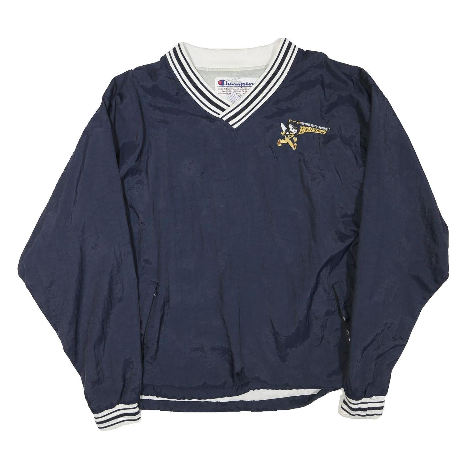 CHAMPION Mens Navy Blue Athletic Jacket L Polyester Blend Varsity Style Refurbished - N/A refurbished available on Cerqular