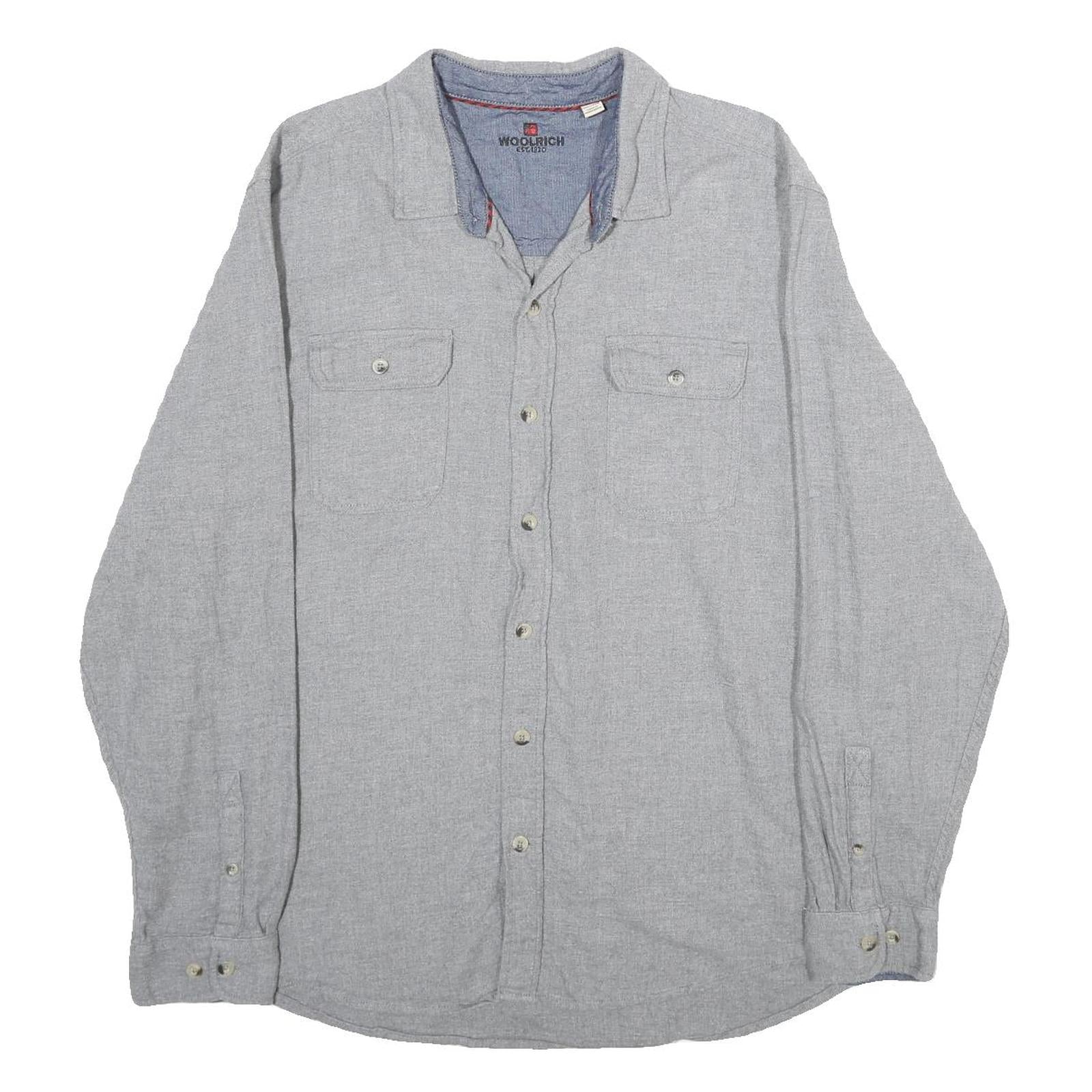 WOOLRICH Mens Grey Cotton Shirt XL Classic Button Pocket Workwear Casual Refurbished - N/A refurbished available on Cerqular