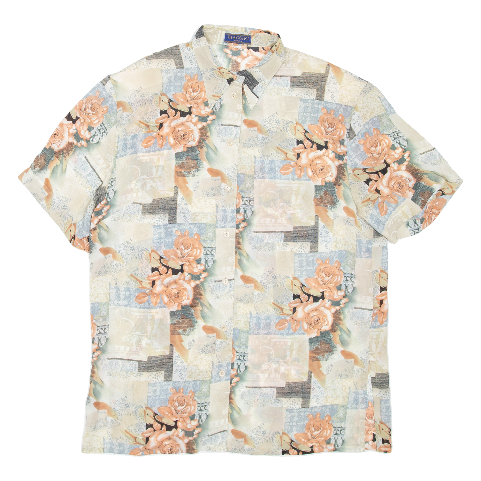 BIAGGINI Sheer Womens Printed Shirt Beige Collared Floral L Refurbished - N/A refurbished available on Cerqular
