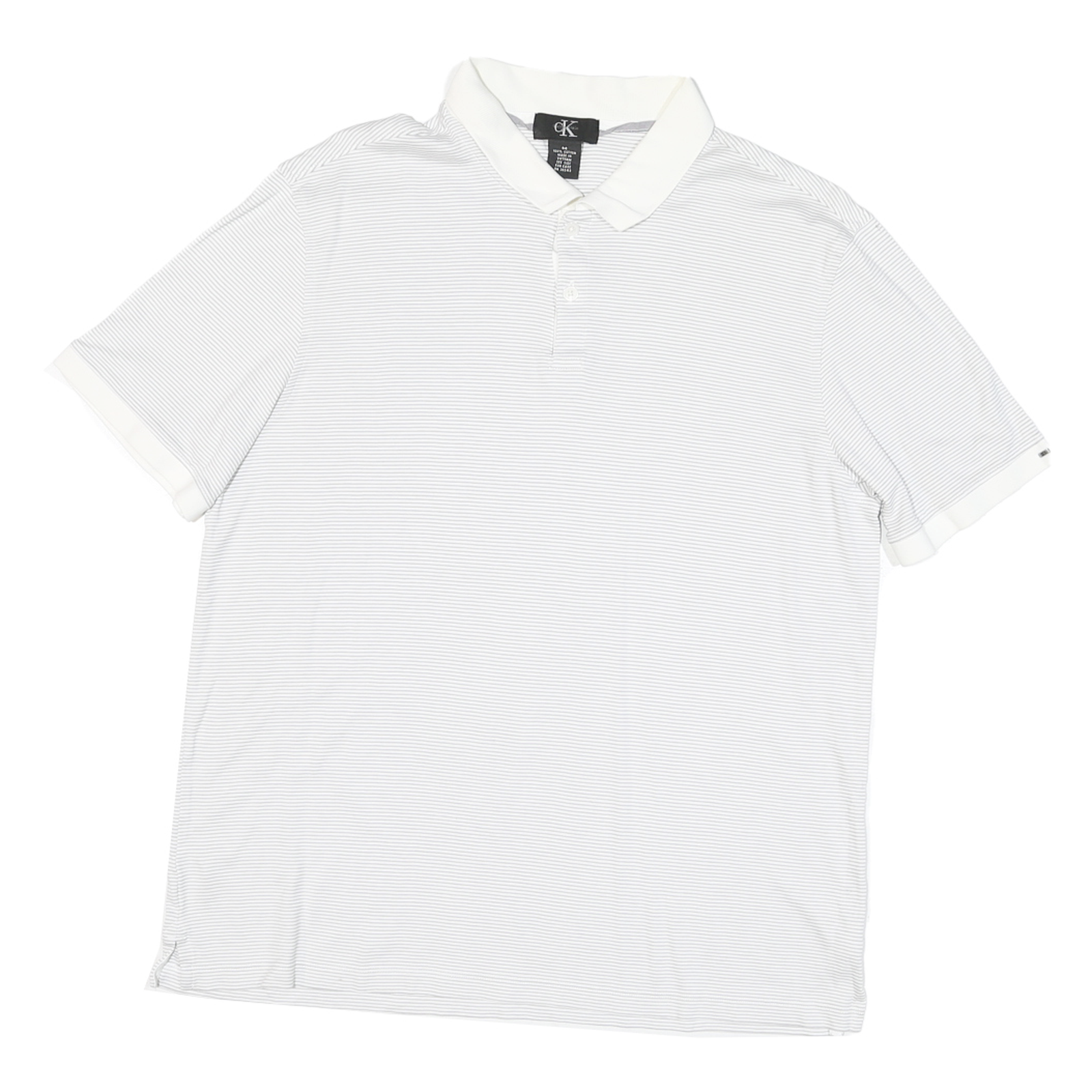 CALVIN KLEIN Mens White & Grey Striped Short Sleeve Polo Shirt M Cotton Blend Refurbished - N/A refurbished available on Cerqular