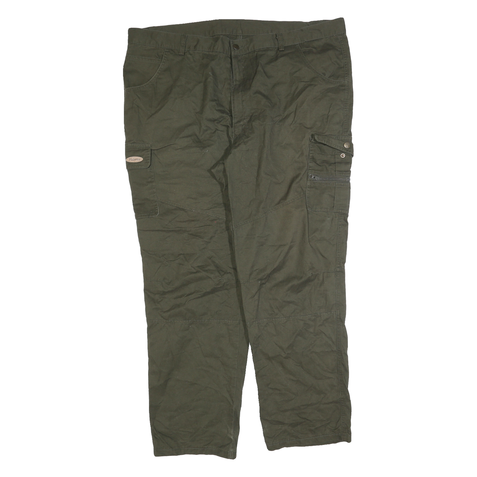 HUBERTUS Mens Cotton Blend Relaxed Green Cargo Trousers W44 L32 Zip Pocket Refurbished - N/A refurbished available on Cerqular