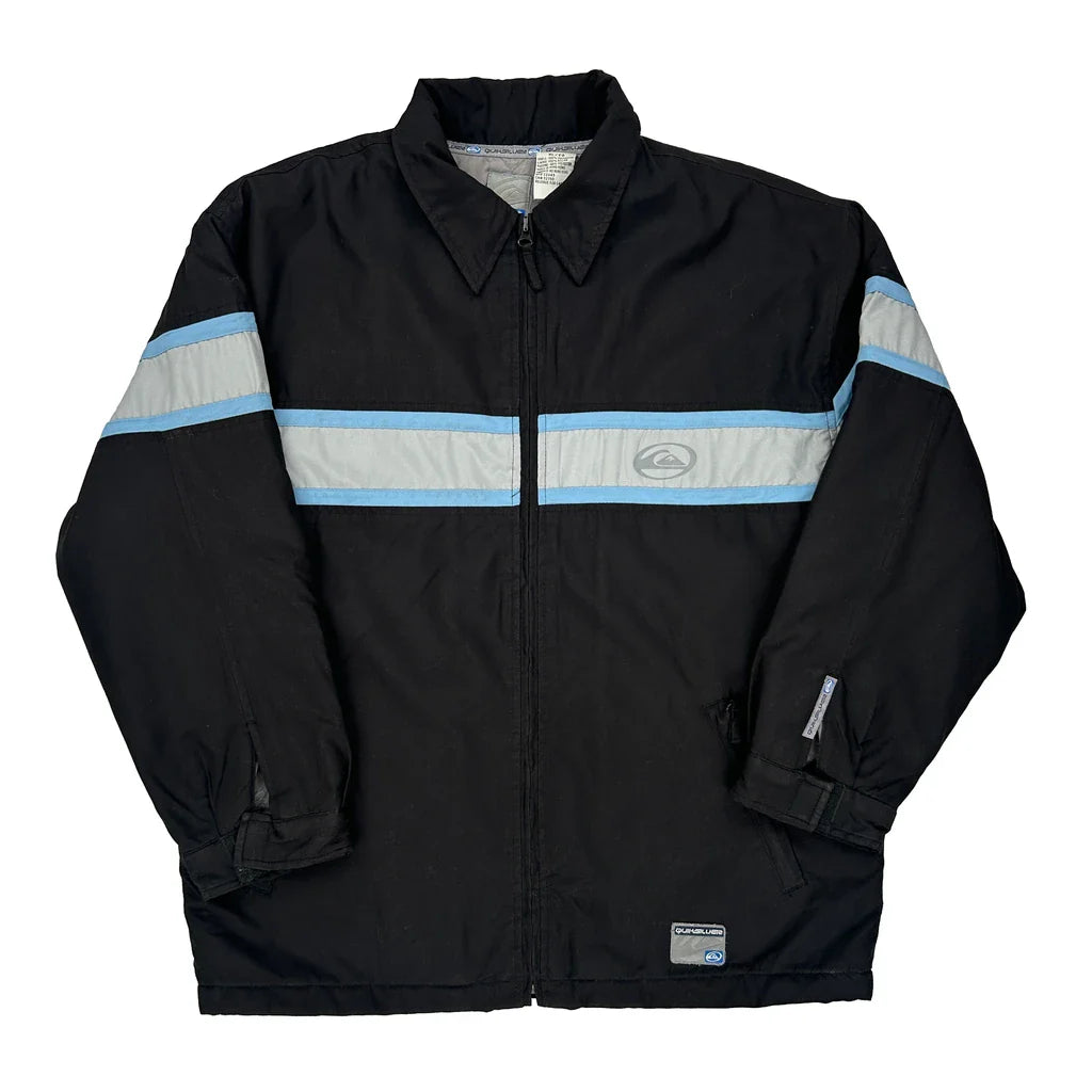 Quiksilver Striped Jacket - XL Black Polyester Refurbished - Thrifted (note: this is a term often used to describe second- refurbished available on Cerqular