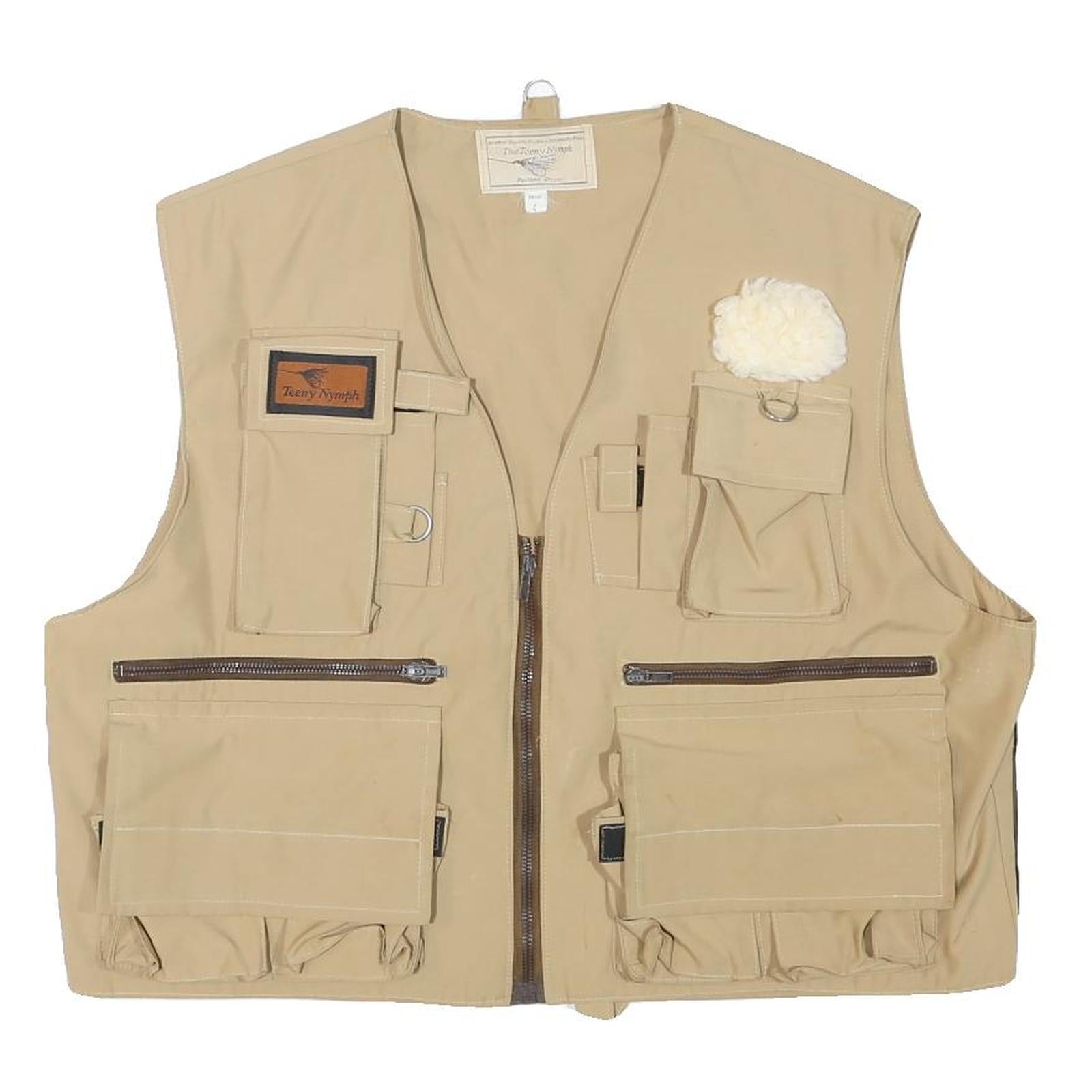 TEENY NYMPH Mens Beige Utility Jacket L Polyester Blend Zip Plain Outdoor Vest Refurbished - N/A refurbished available on Cerqular