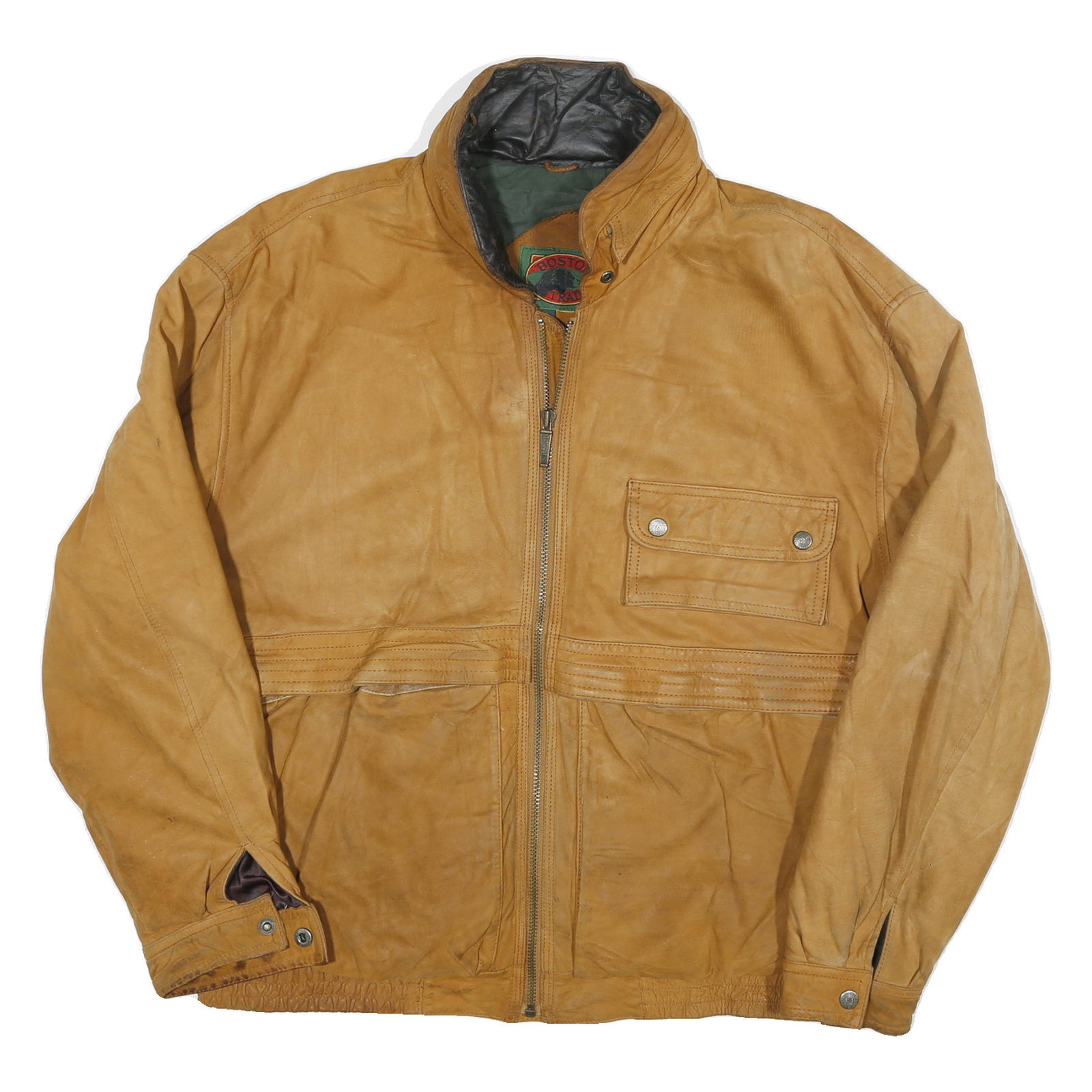BOSTON TRADERS Mens Tan Leather Zip Jacket L Leather Casual Outerwear Refurbished - N/A refurbished available on Cerqular